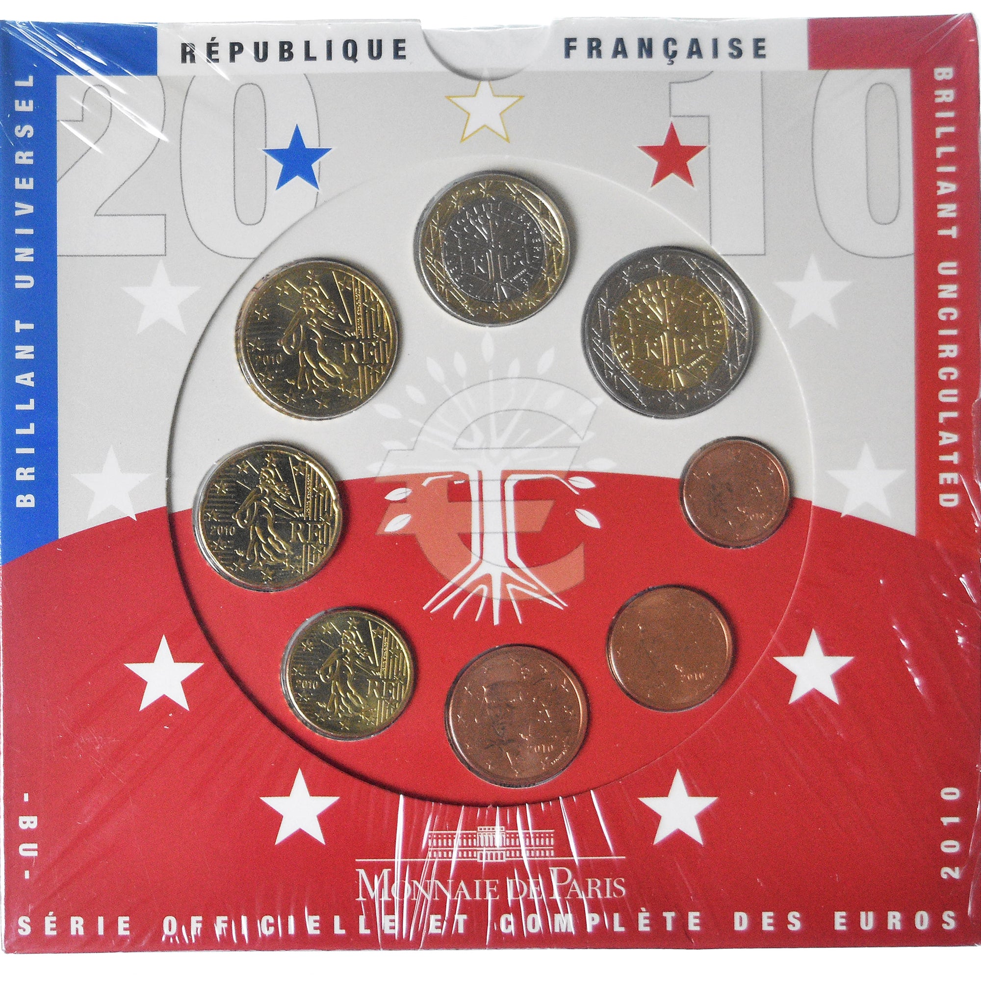 França, Coffret 1c. à 2€, 2010, Monnaie de Paris, BU, MS(65-70), N/D