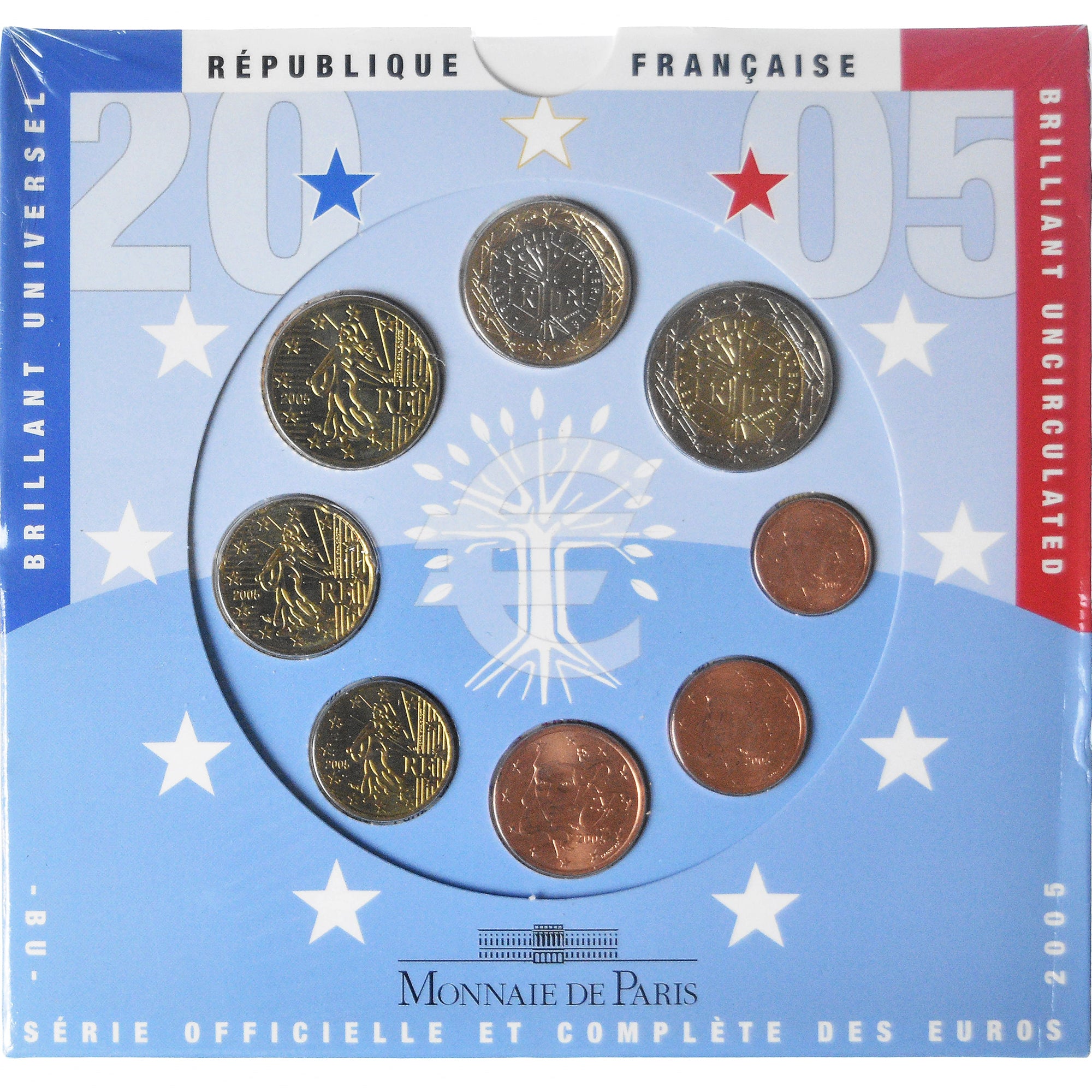França, Coffret 1c. à 2€, 2005, Monnaie de Paris, BU, MS(65-70), N/D