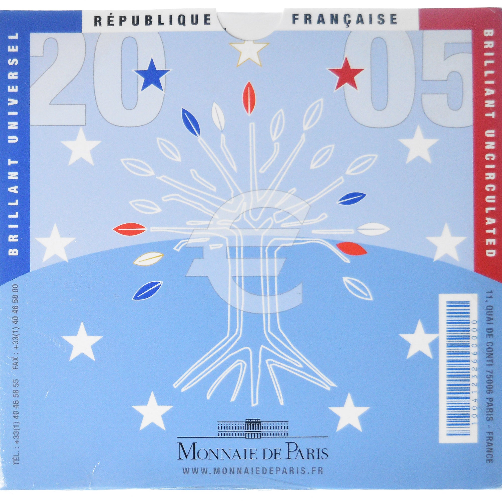 França, Coffret 1c. à 2€, 2005, Monnaie de Paris, BU, MS(65-70), N/D