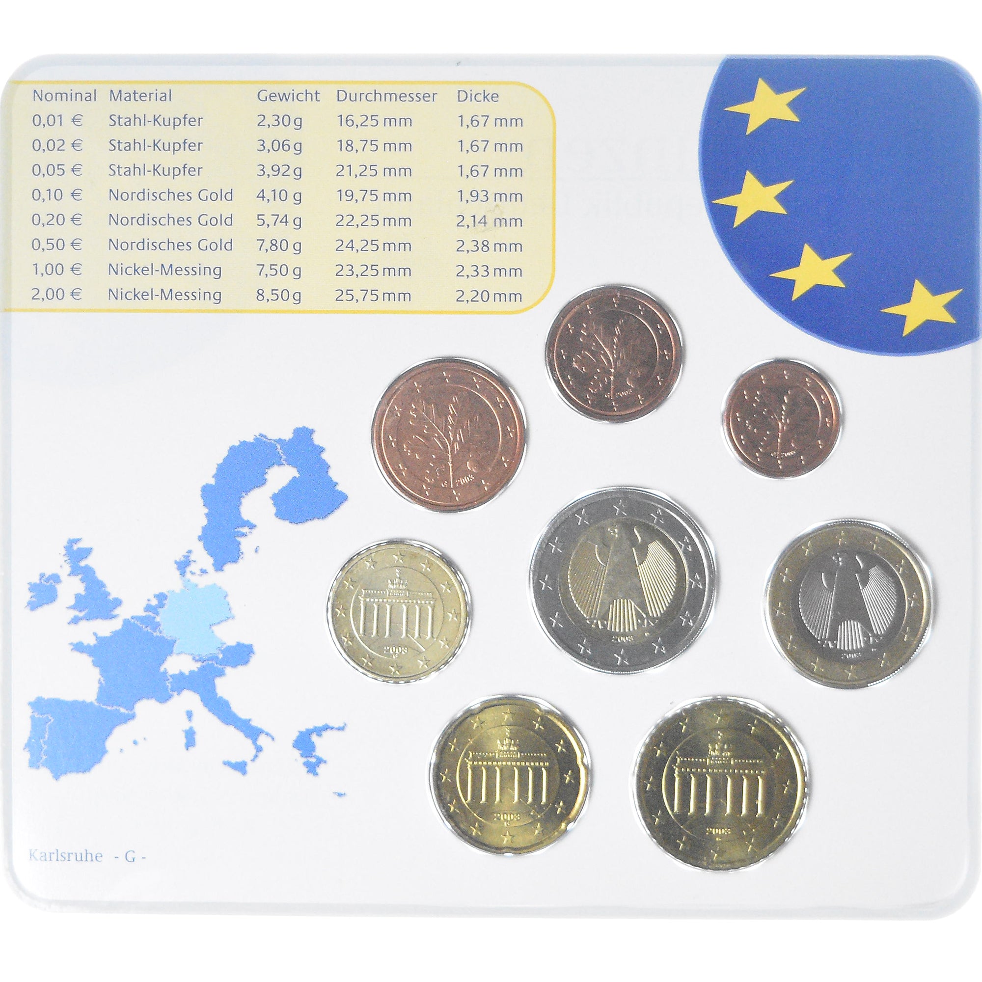 Germania, Coffret 1c. à 2€, 2003, Karlsruhe, UNC, FDC, Bi-metallico