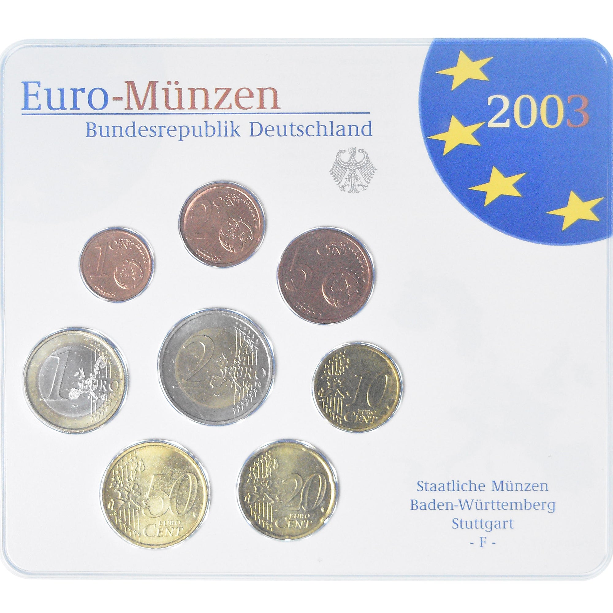 Germania, Coffret 1c. à 2€, 2003, Stuttgart, UNC, FDC, Bi-metallico