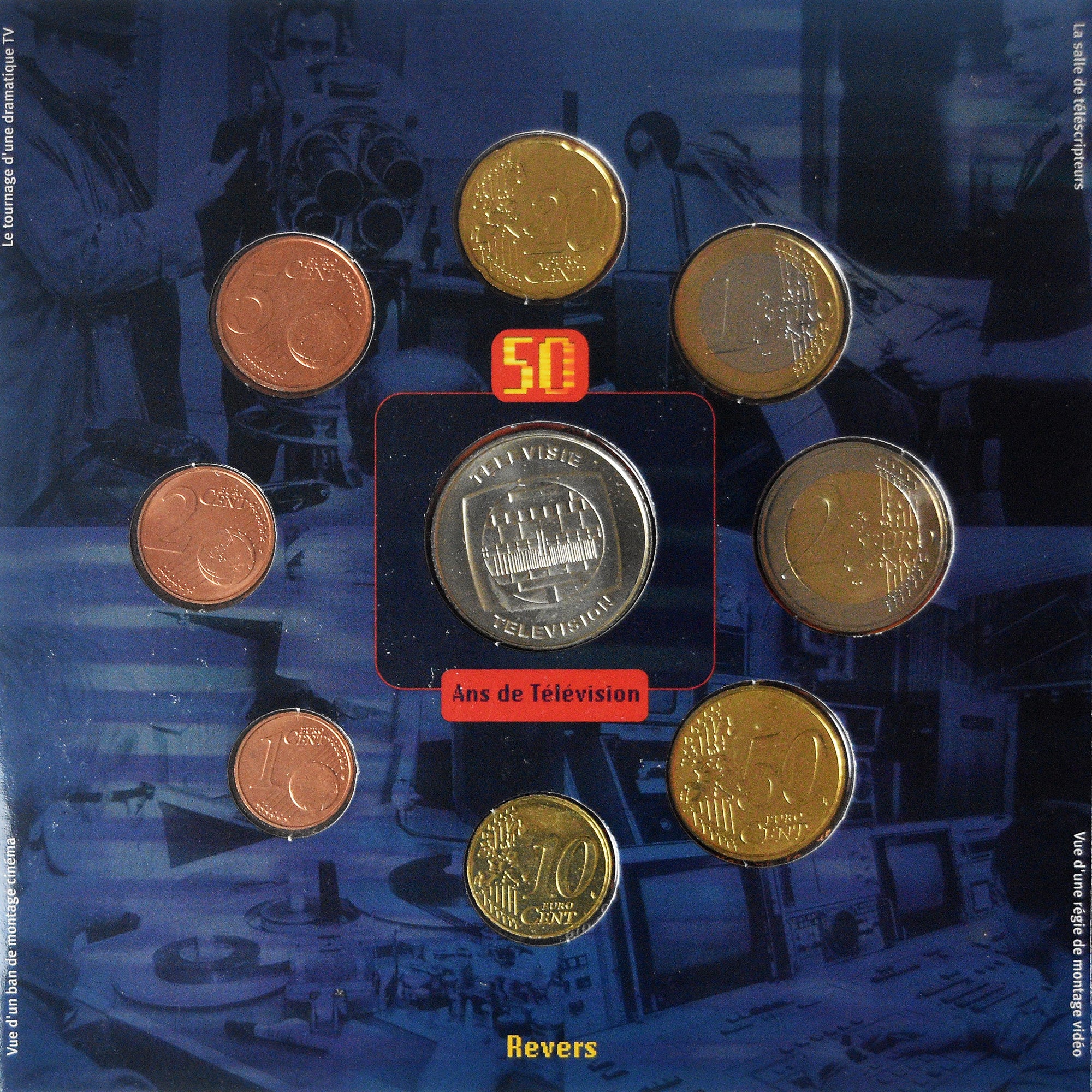 Bélgica, Coffret 1c. à 2€ + jeton, 50 Ans de Télévision, 2003, Brussels