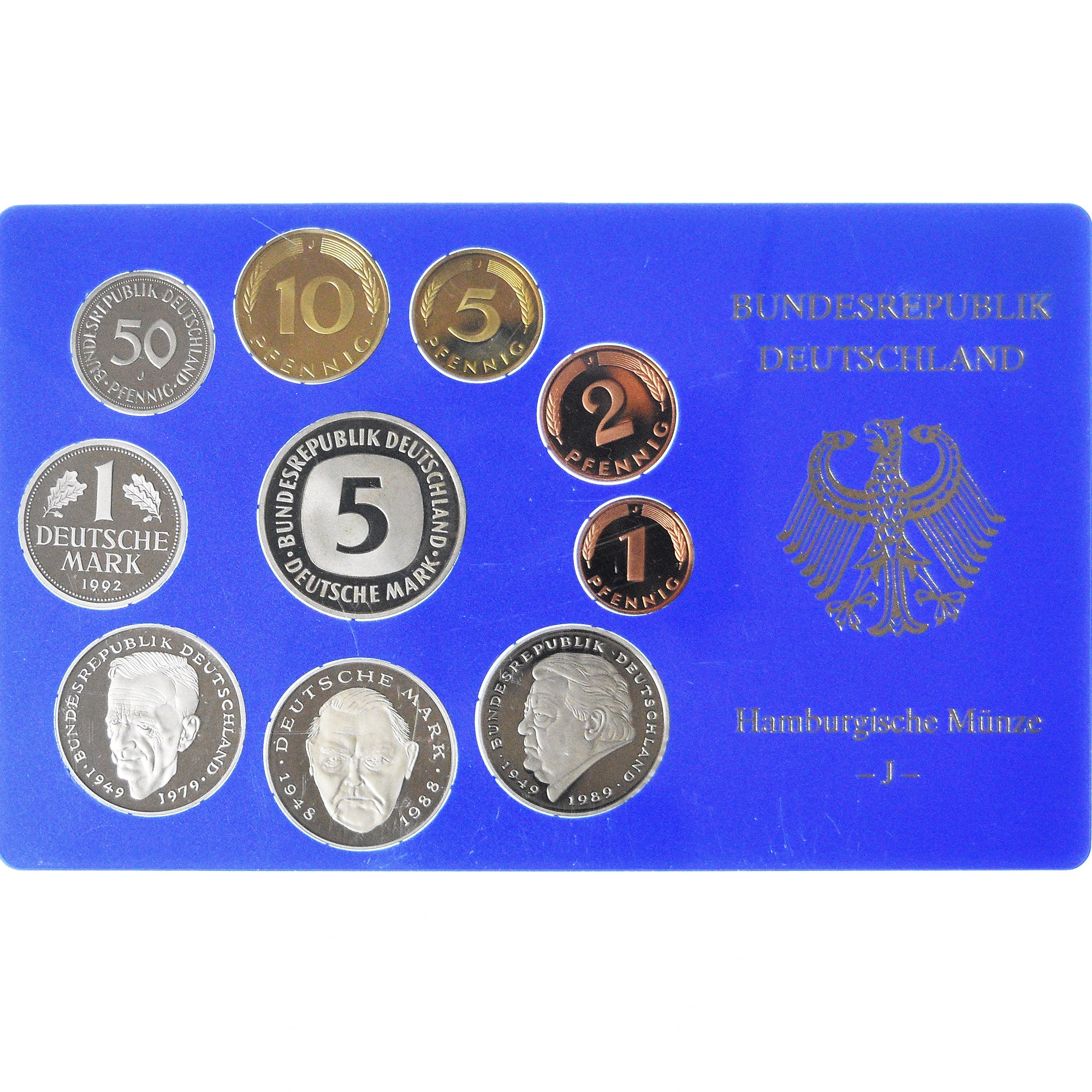 Moneta, Niemcy, 1 pfennig to 5 mark, 1992, Hambourg, BE, MS(65-70), ND