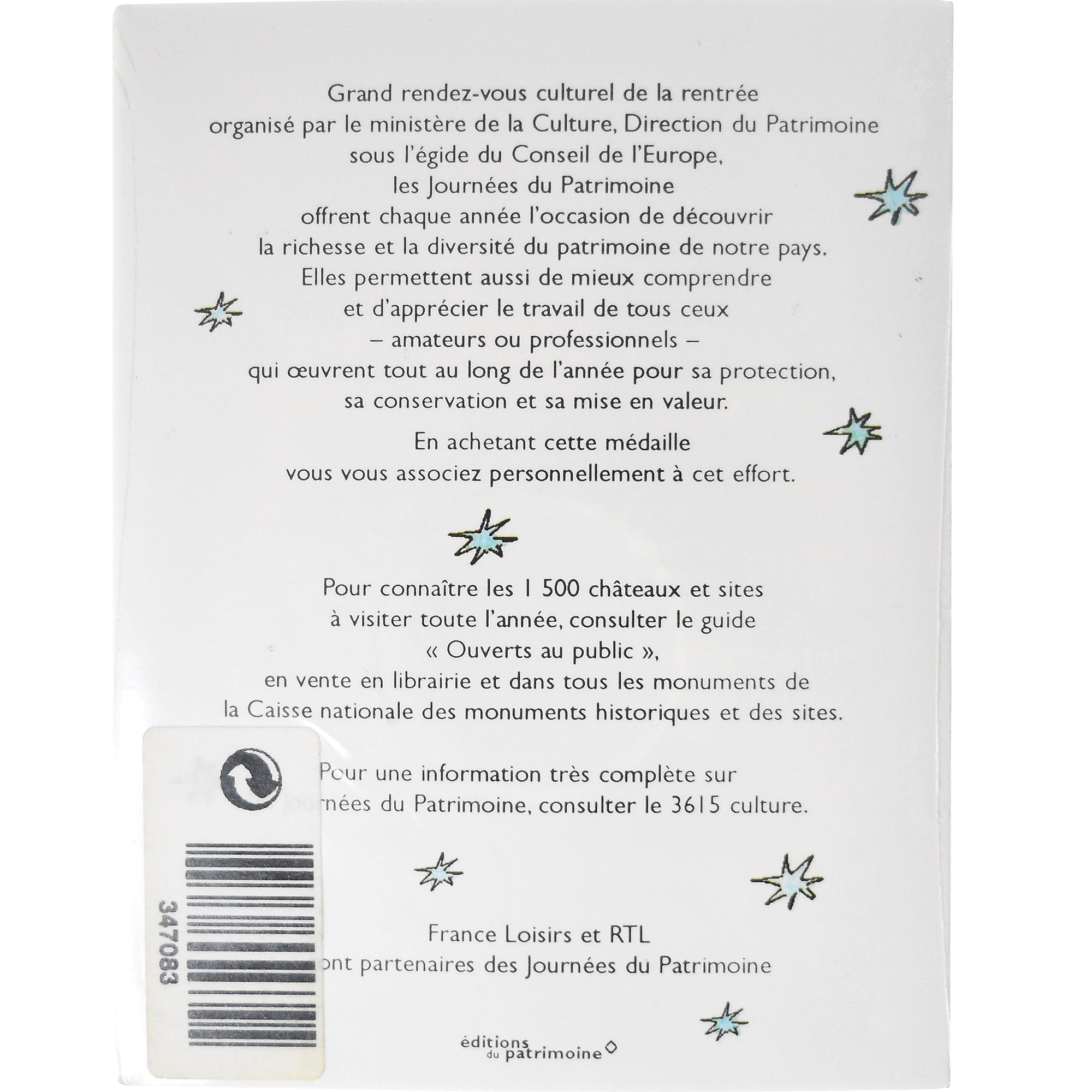 Francia, Médaille souvenir, Journées du Patrimoine, 1997, FDC, Ottone