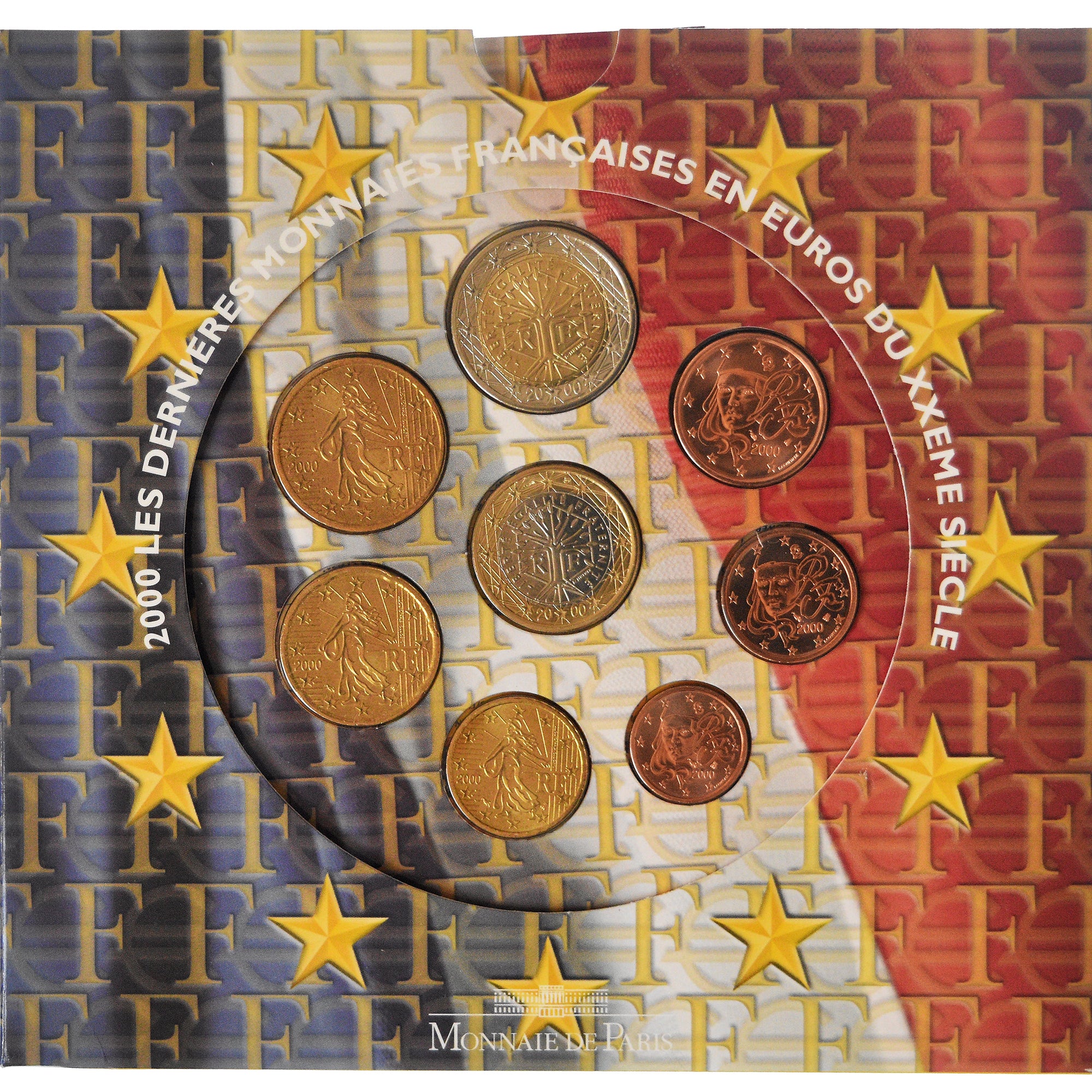 França, Coffret 1c. à 2€, 2000, Monnaie de Paris, BU, MS(65-70), N/D