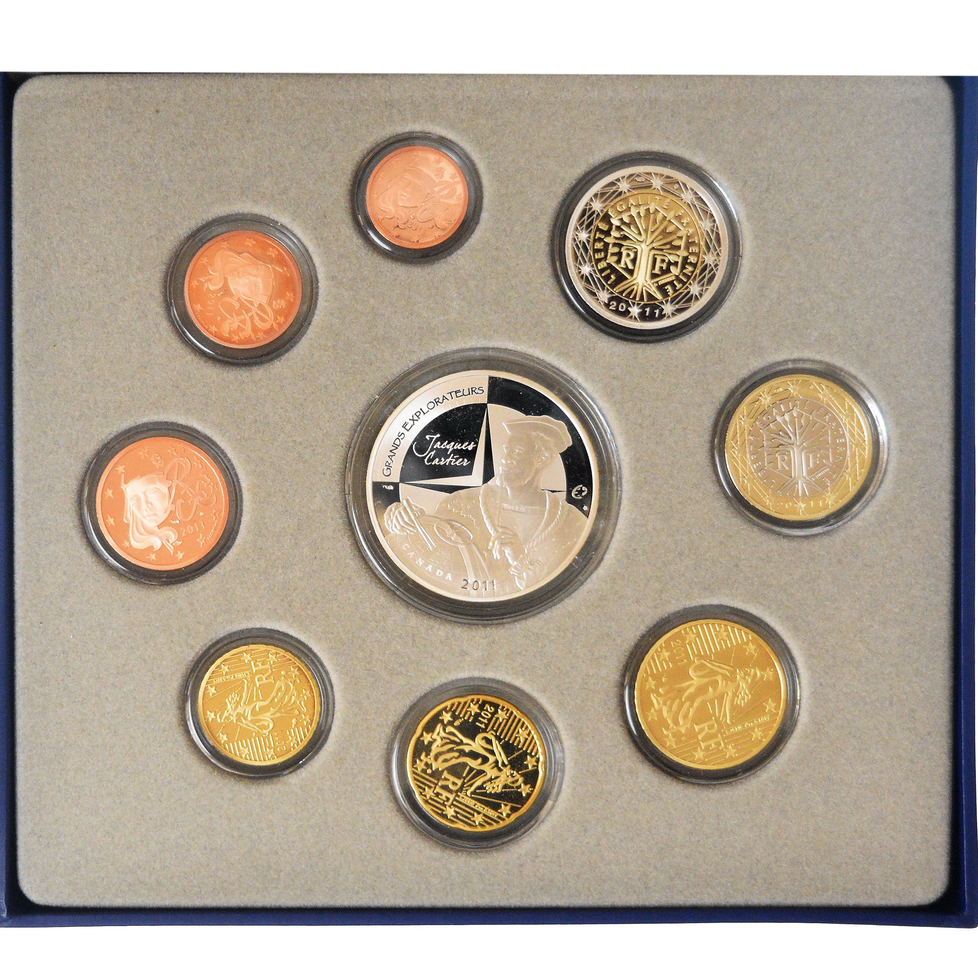 France, Coffret 1c. à 2€, Jacques Cartier, 2011, Monnaie de Paris, BE, FDC