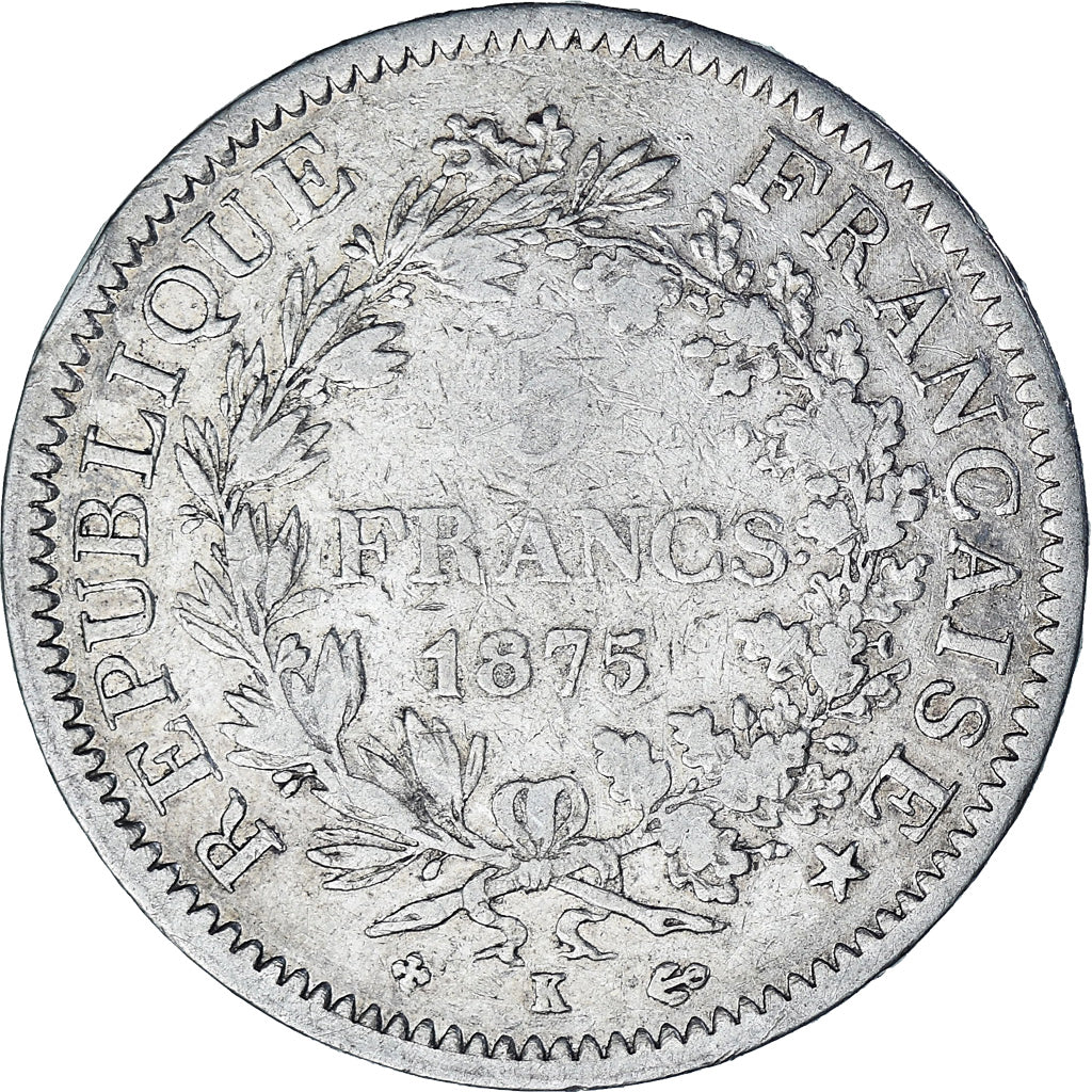 Moneta, Francia, Hercule, 5 Francs, 1875, Bordeaux, MB+, Argento, KM:820.2