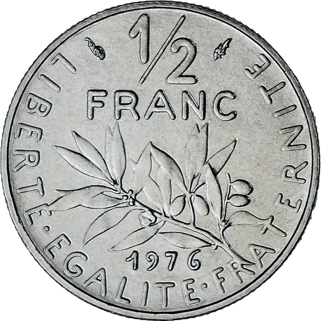 Moeda, França, Semeuse, 1/2 Franc, 1976, Monnaie de Paris, série FDC