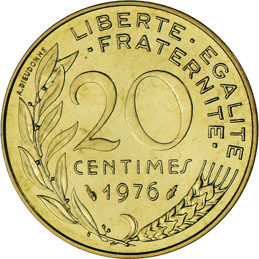 Munten, Frankrijk, Marianne, 20 Centimes, 1976, Monnaie de Paris, série FDC