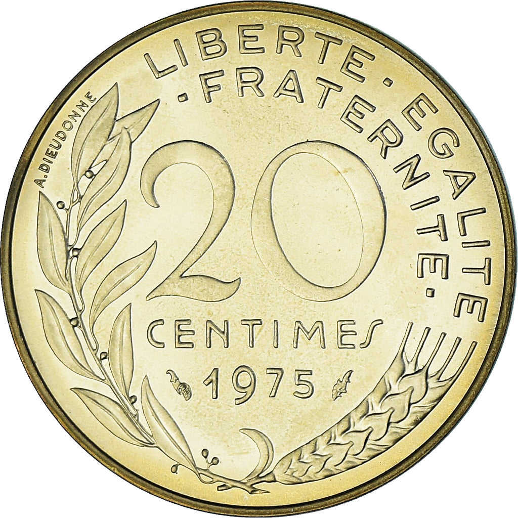 Moeda, França, Marianne, 20 Centimes, 1975, Monnaie de Paris, série FDC