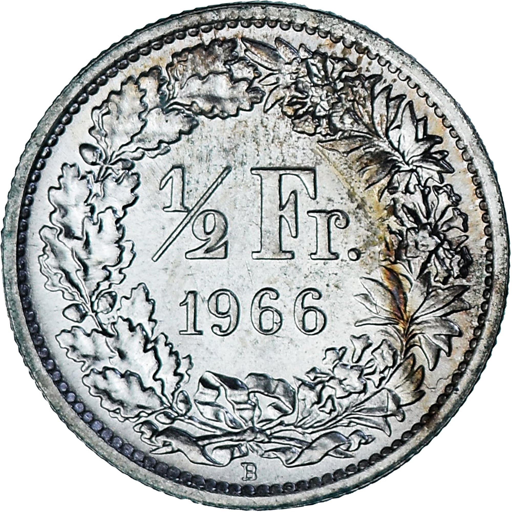 Münze, Schweiz, 1/2 Franc, 1966, Bern, UNZ, Silber, KM:23