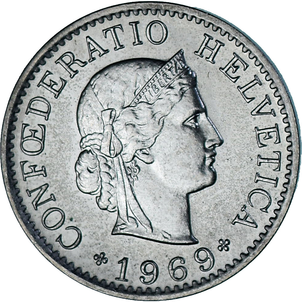 Münze, Schweiz, 5 Rappen, 1969, Bern, UNZ, Kupfer-Nickel, KM:26
