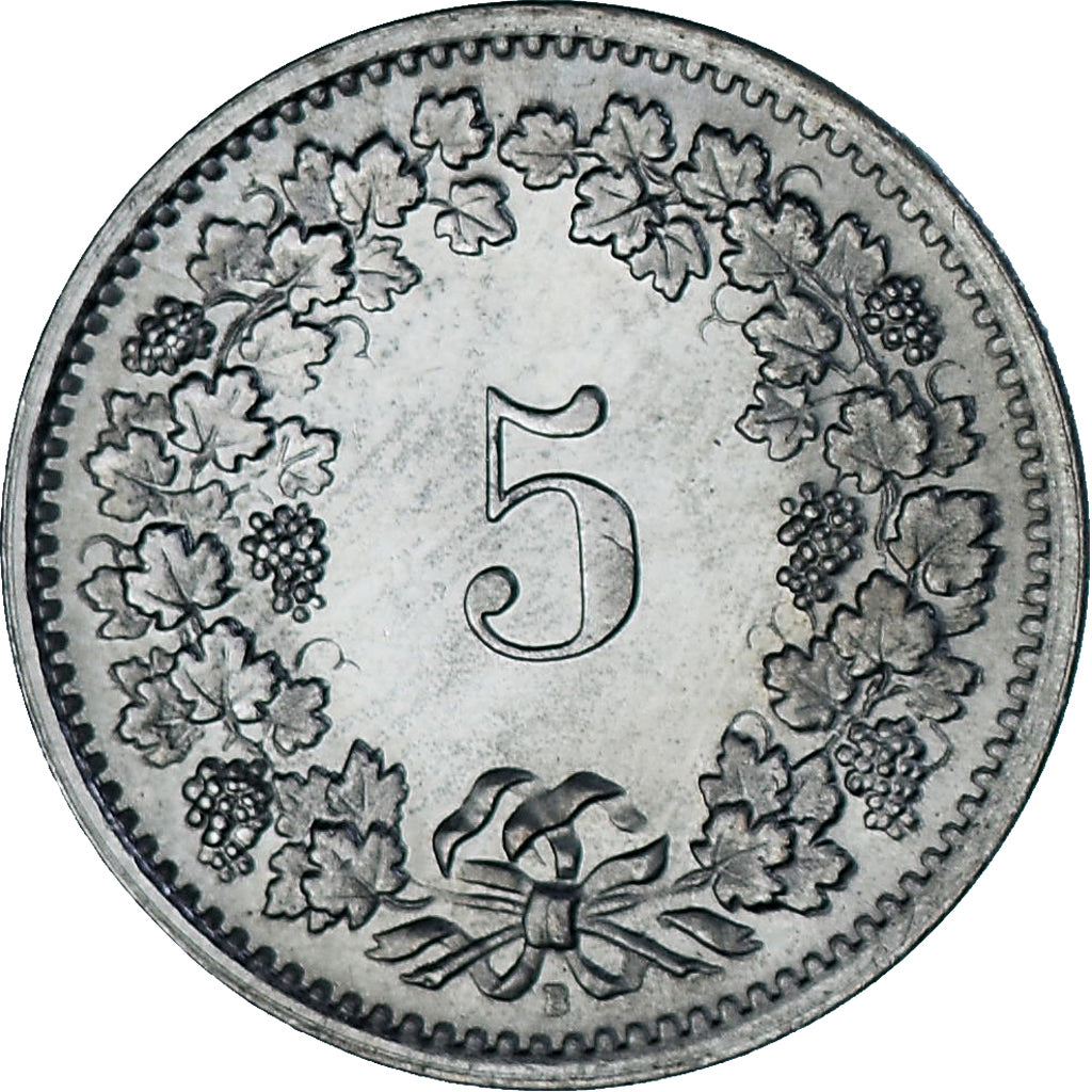 Münze, Schweiz, 5 Rappen, 1969, Bern, UNZ, Kupfer-Nickel, KM:26