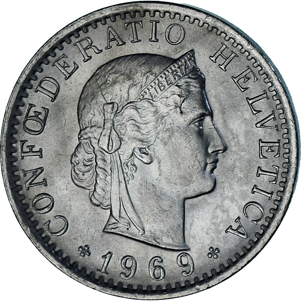 Münze, Schweiz, 20 Rappen, 1969, Bern, UNZ, Kupfer-Nickel, KM:29a
