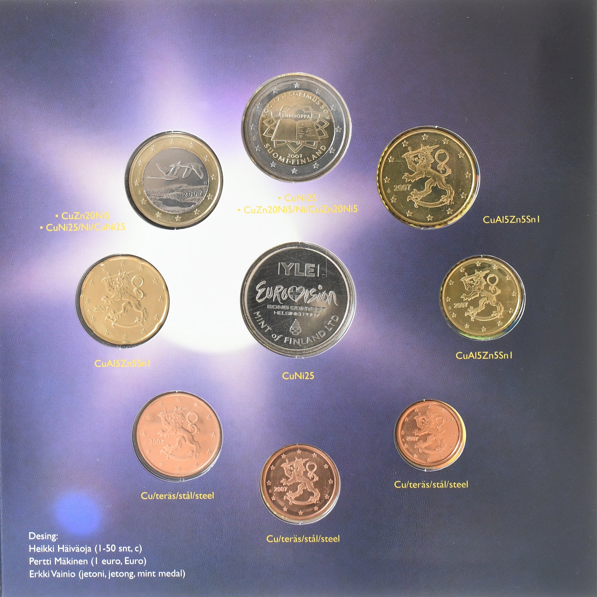 Finlandia, Coffret 1c. à 2€ + jeton, Eurovision, 2007, Mint of Finland