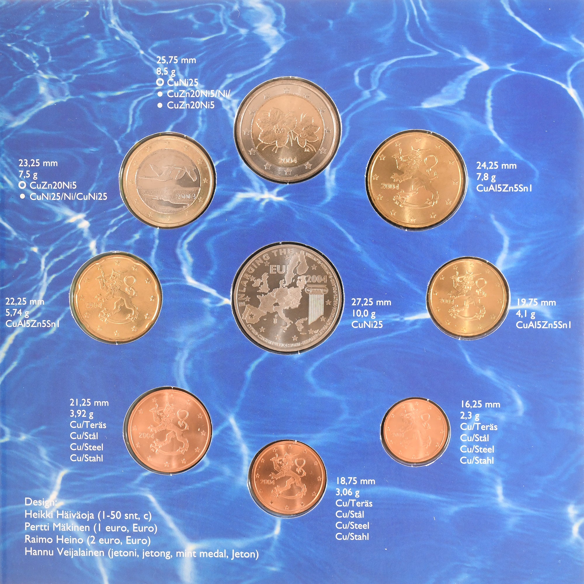 Finnland, Coffret 1c. à 2€ + jeton, Enlarging the EU, 2004, Mint of Finland