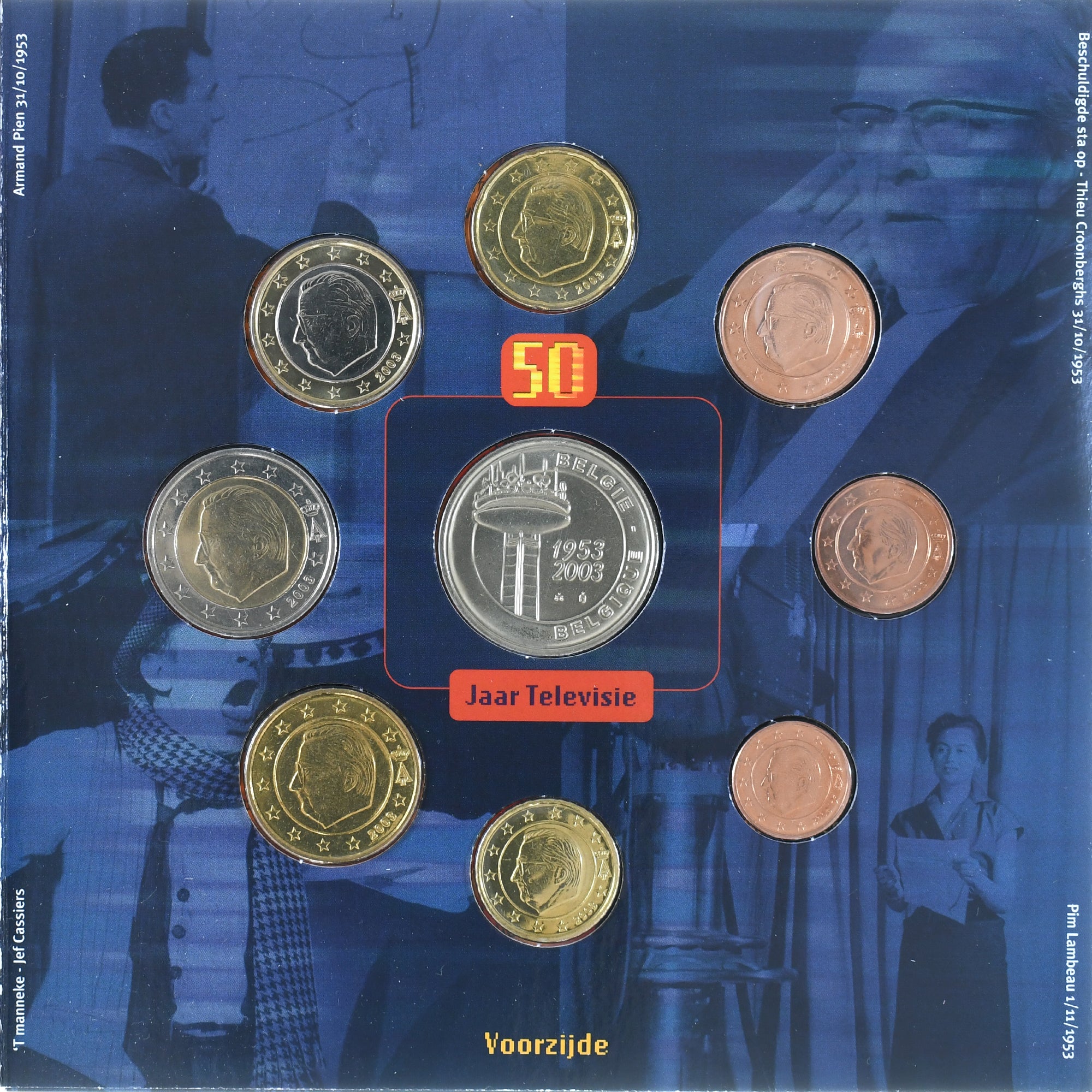 Belgien, Coffret 1c. à 2€ + jeton, 50 Ans de Télévision, 2003, Brussels