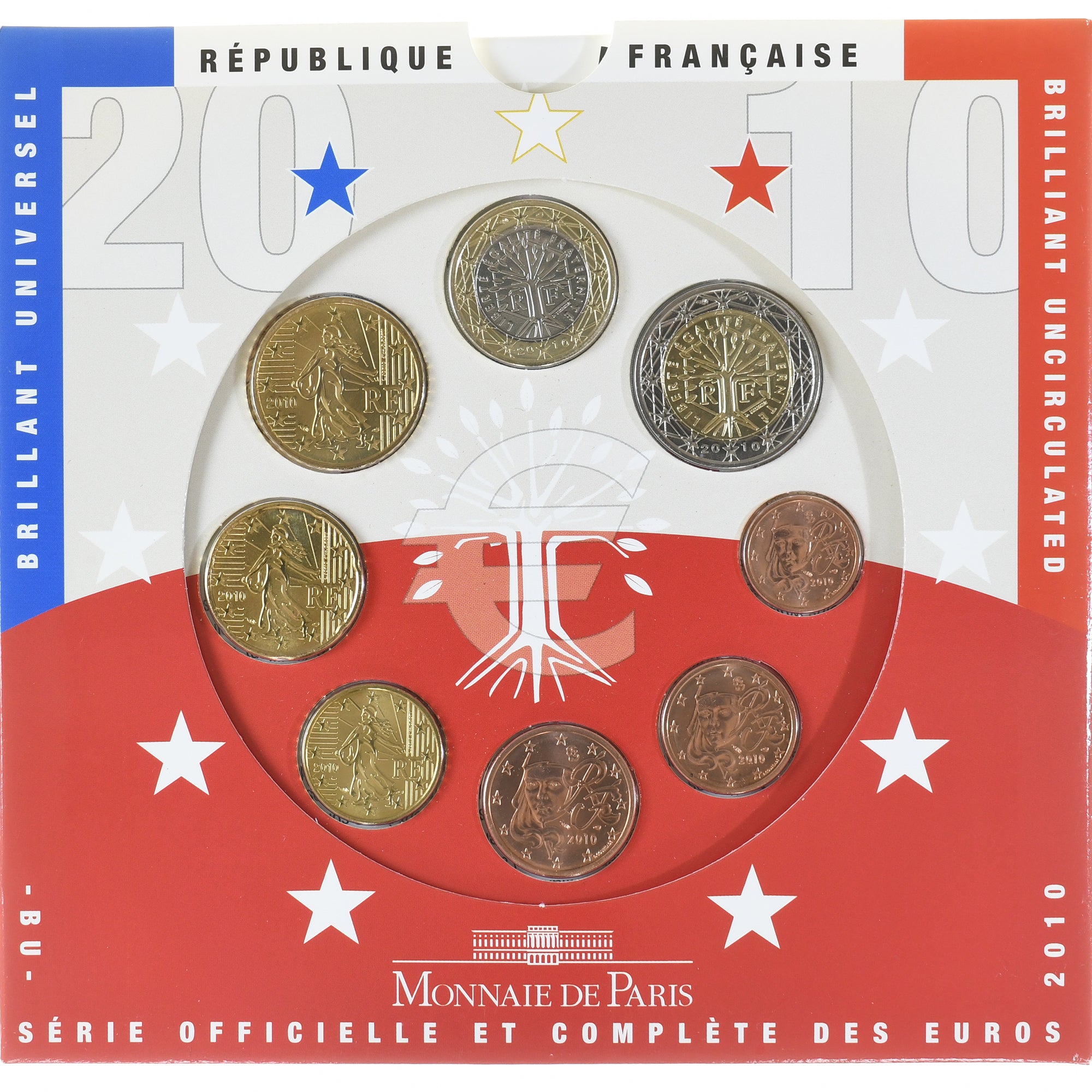 França, Coffret 1c. à 2€, 2010, Monnaie de Paris, BU, MS(65-70), N/D