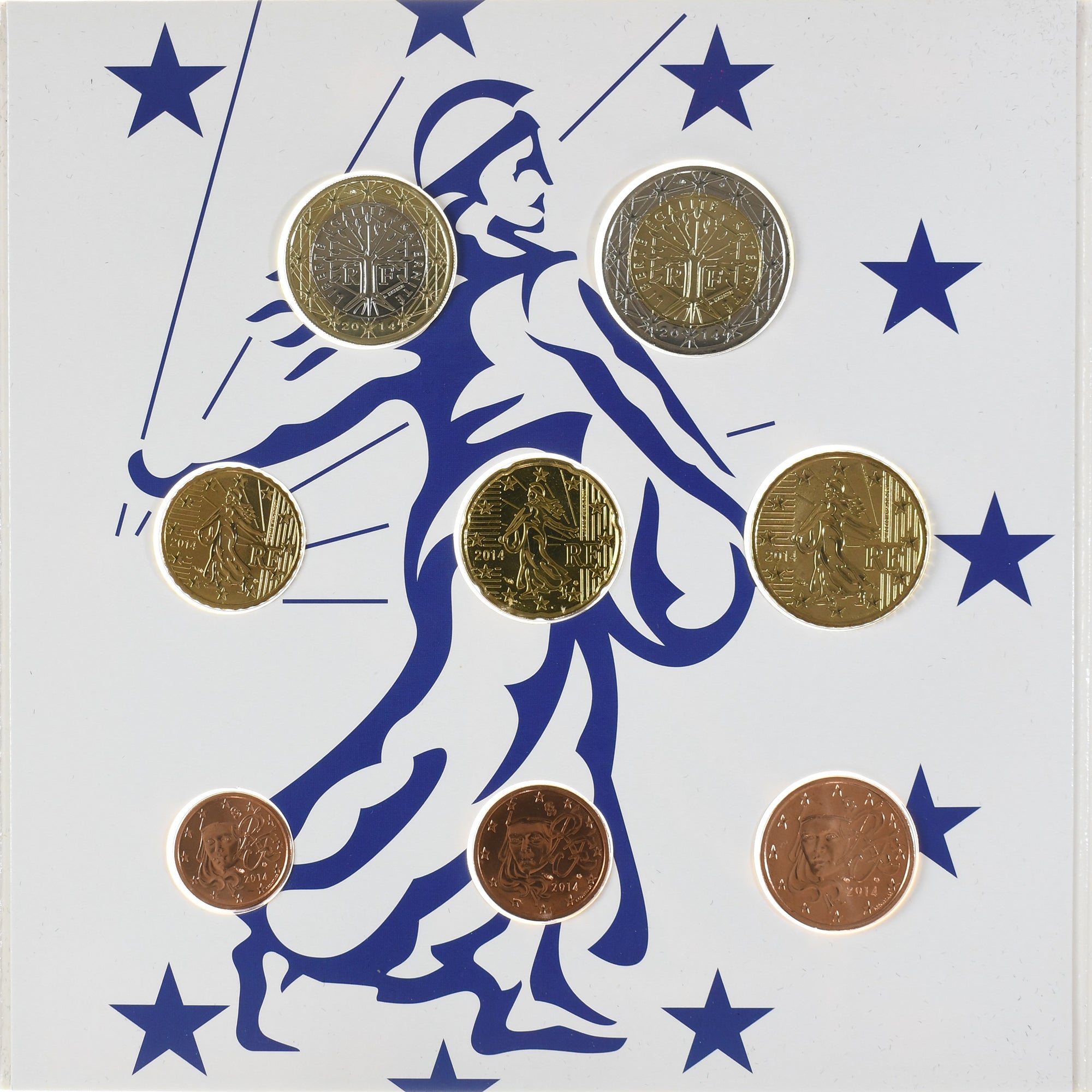 França, Coffret 1c. à 2€, 2014, Monnaie de Paris, BU, MS(65-70), N/D