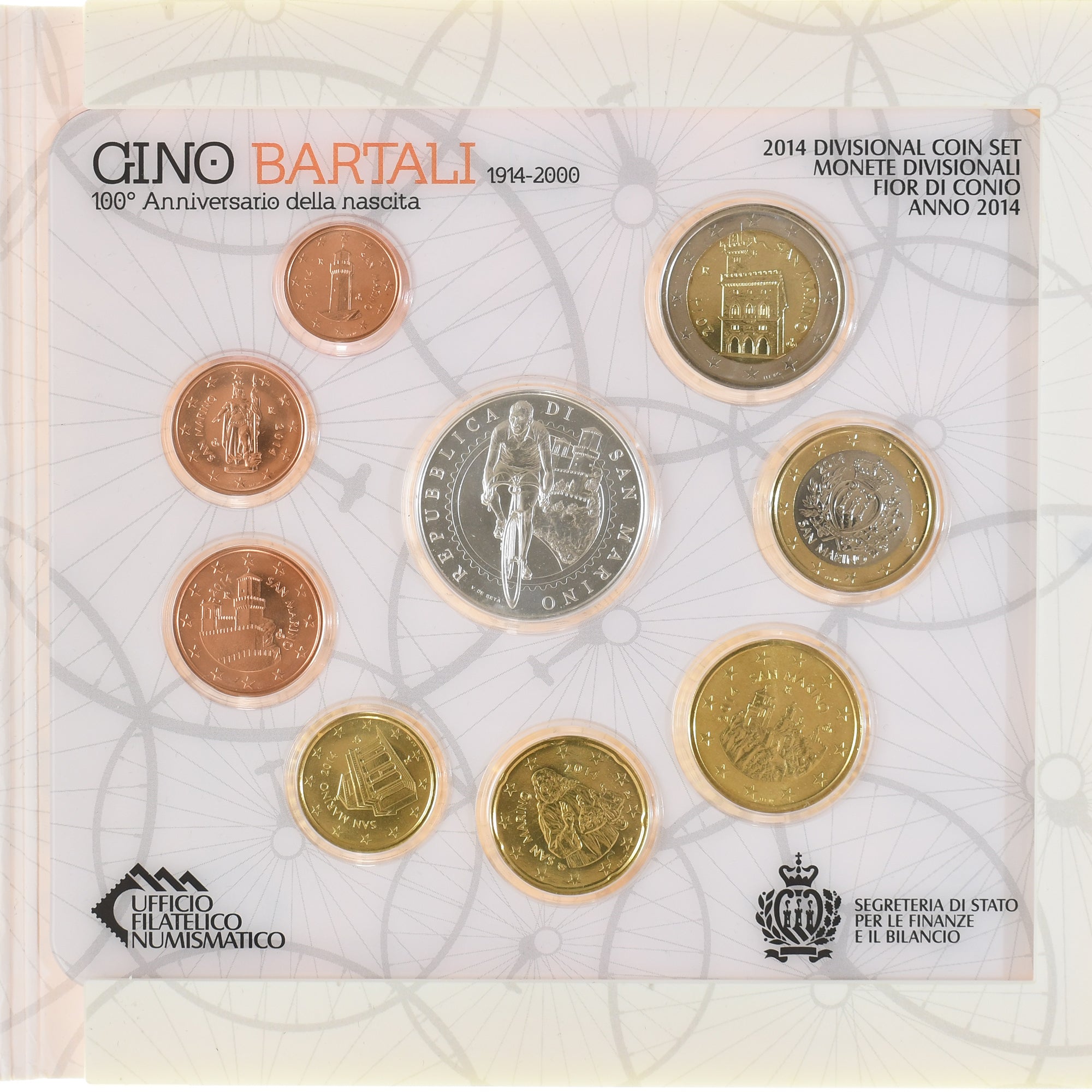 San Marino, Coffret 1c. à 5€, Gino Bartali, 2014, Rome, FDC, MS(65-70)