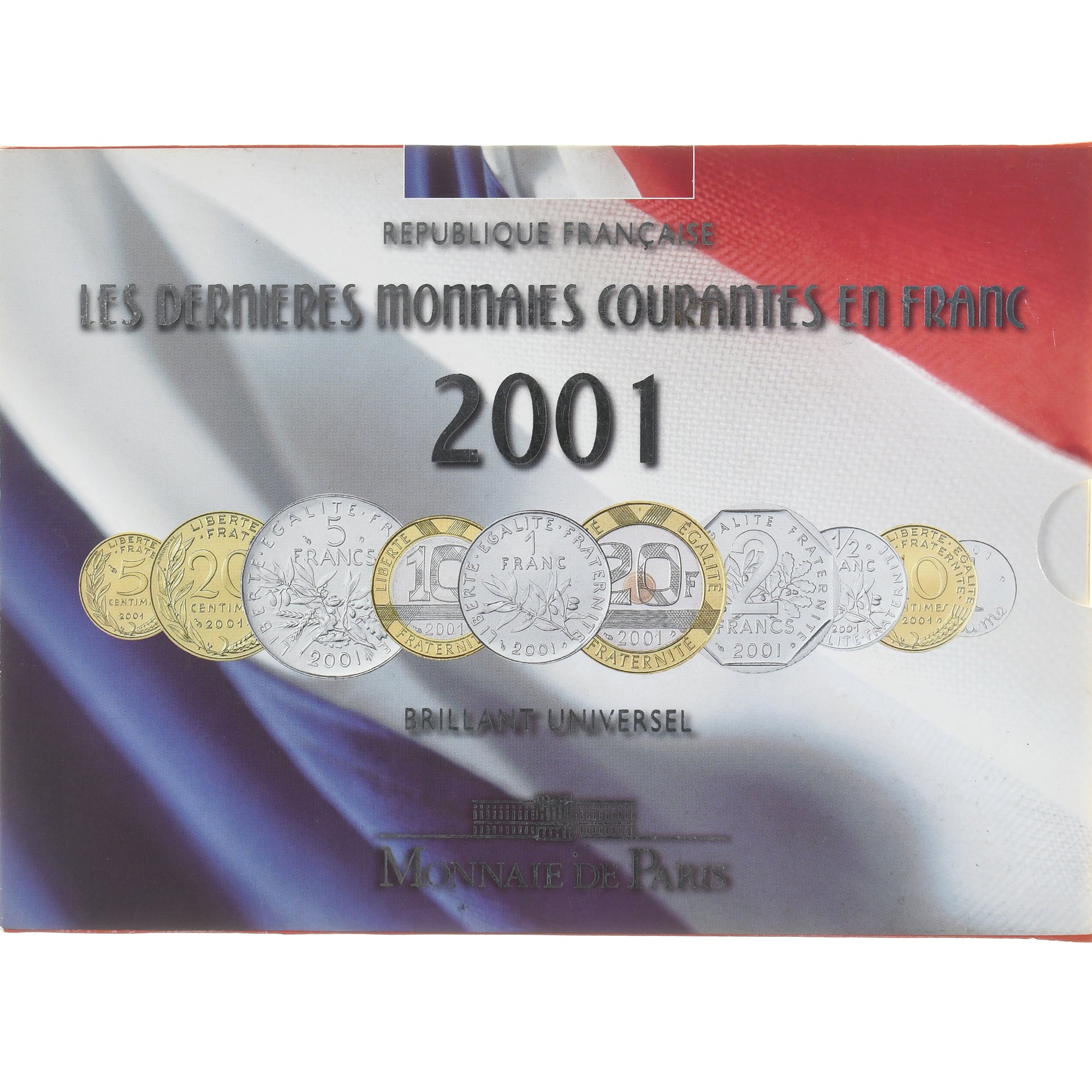 França, Coffret 1 c. à 20 frs., 2001, Monnaie de Paris, BU, MS(65-70), N/D