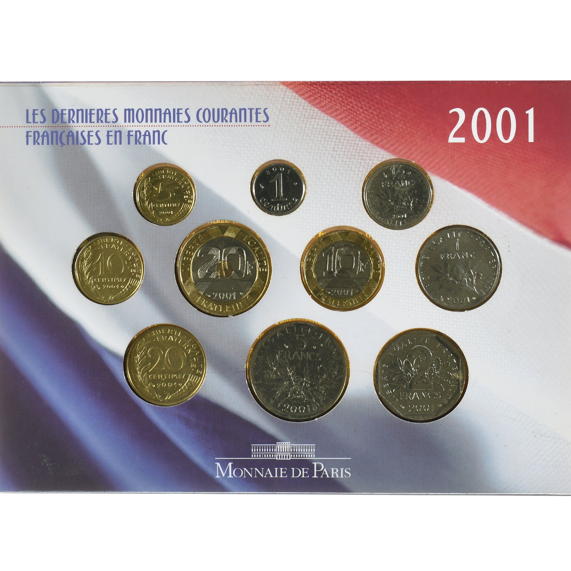 França, Coffret 1 c. à 20 frs., 2001, Monnaie de Paris, BU, MS(65-70), N/D
