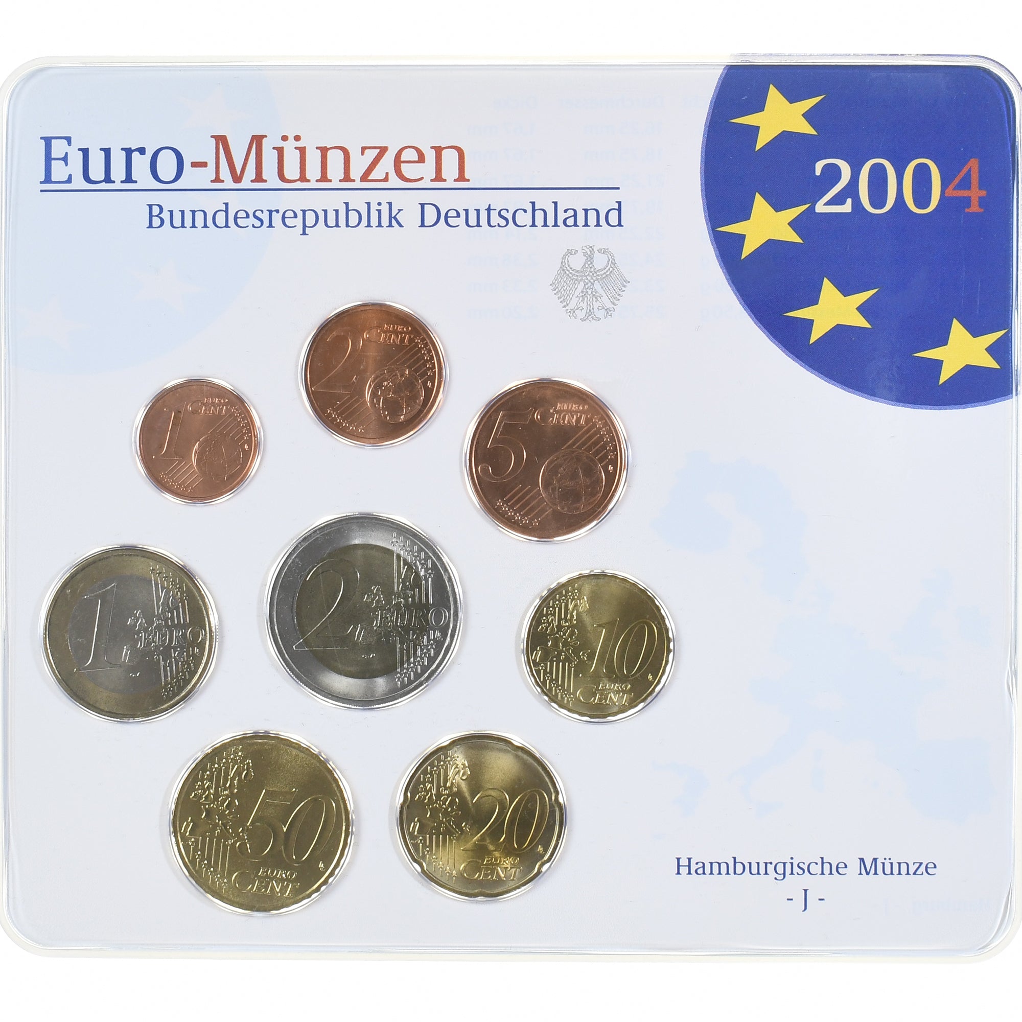 Allemagne, Coffret 1c. à 2€, 2004, Hambourg, UNC, FDC, Bimétallique