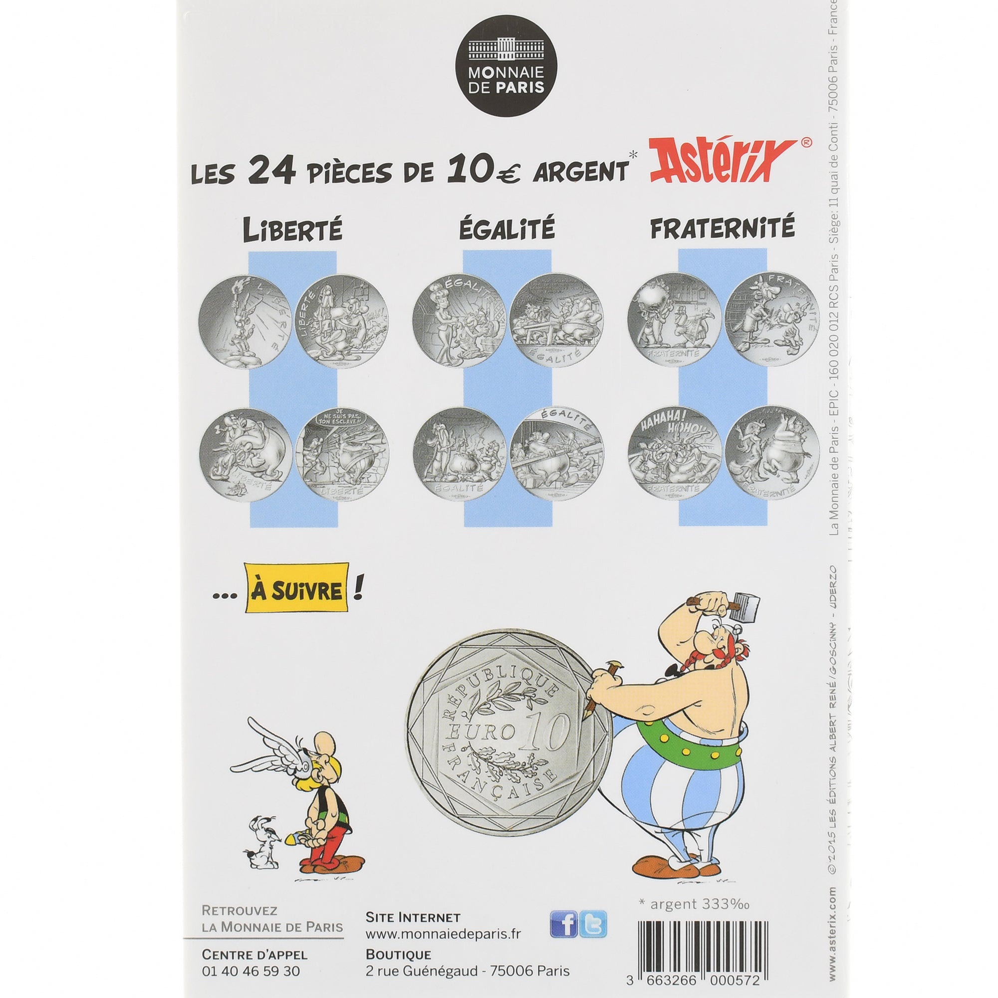 Francia, 10 Euro, Astérix Égalité (Le devin), 2015, MDP, BU, FDC, Argento
