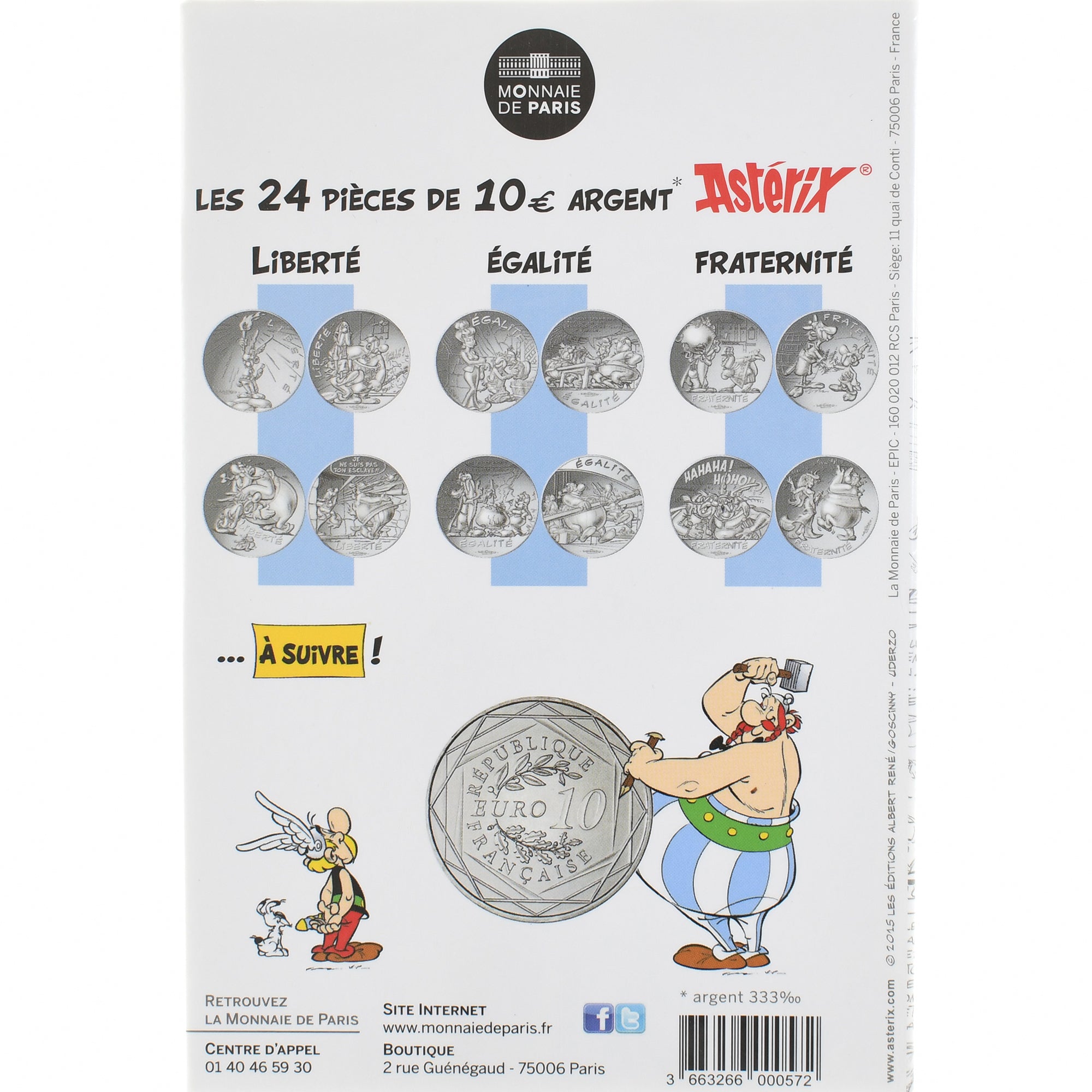 France, 10 Euro, Astérix Égalité (La zizanie), 2015, MDP, BU, FDC, Argent
