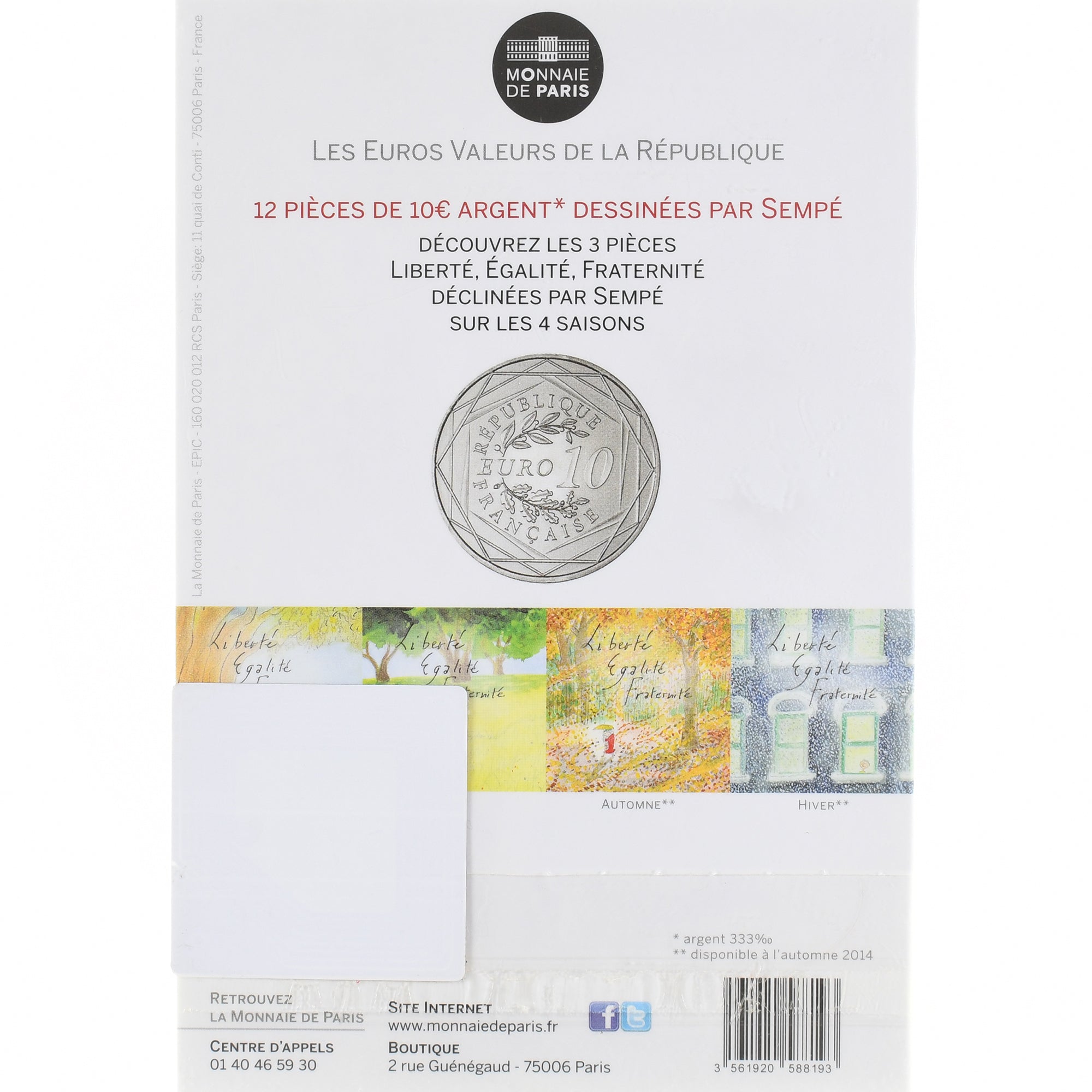 France, 10 Euro, Sempé - Égalité - Été, 2014, Monnaie de Paris, BU, FDC
