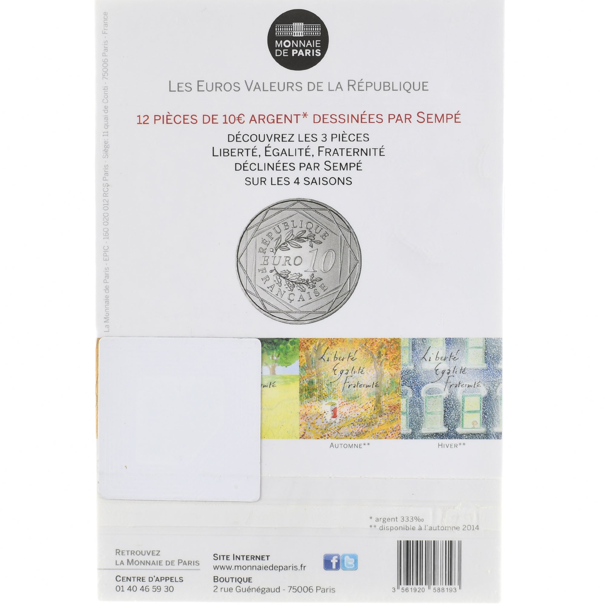 France, 10 Euro, Sempé - Égalité - Printemps, 2014, Monnaie de Paris, BU