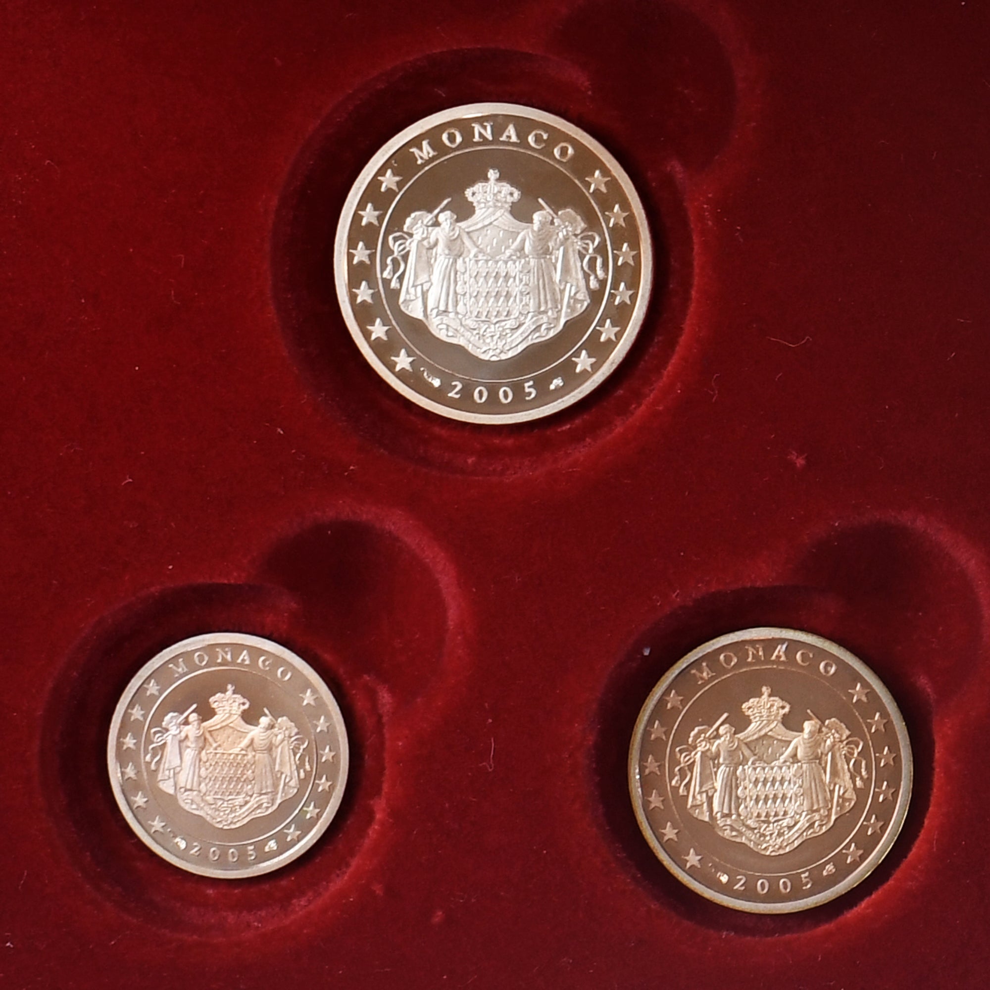 Monaco, Rainier III, Coffret 1,2 et 5 c., 2005, Monnaie de Paris, BE, STGL