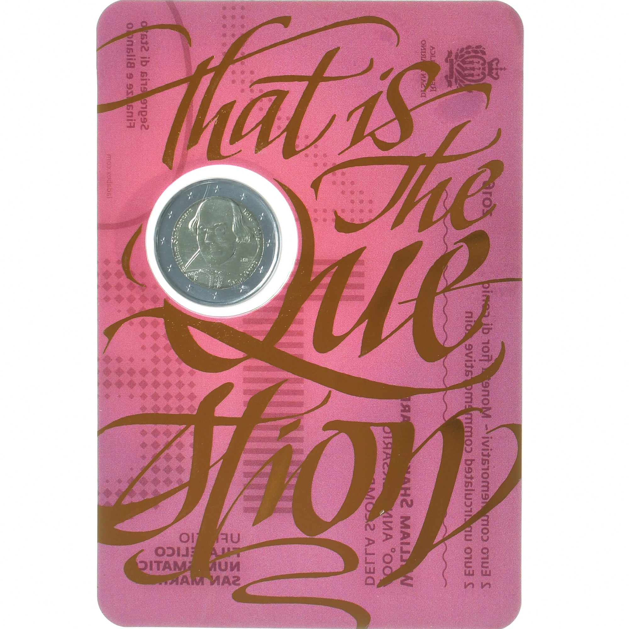 San Marino, 2 Euro, William Shakespeare - 400th Anniversary, 2016, Rome, UNC