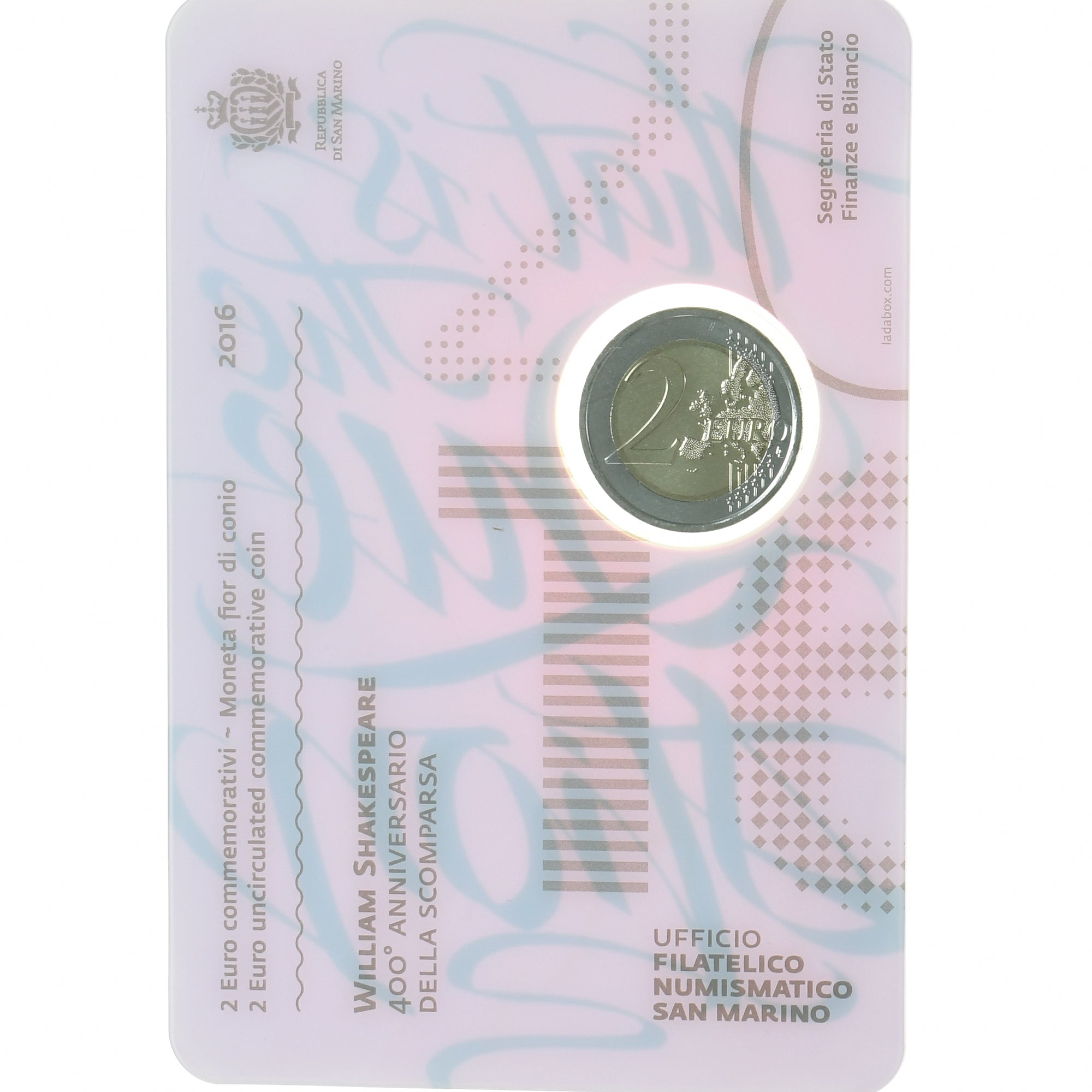 San Marino, 2 Euro, William Shakespeare - 400th Anniversary, 2016, Rome, UNC