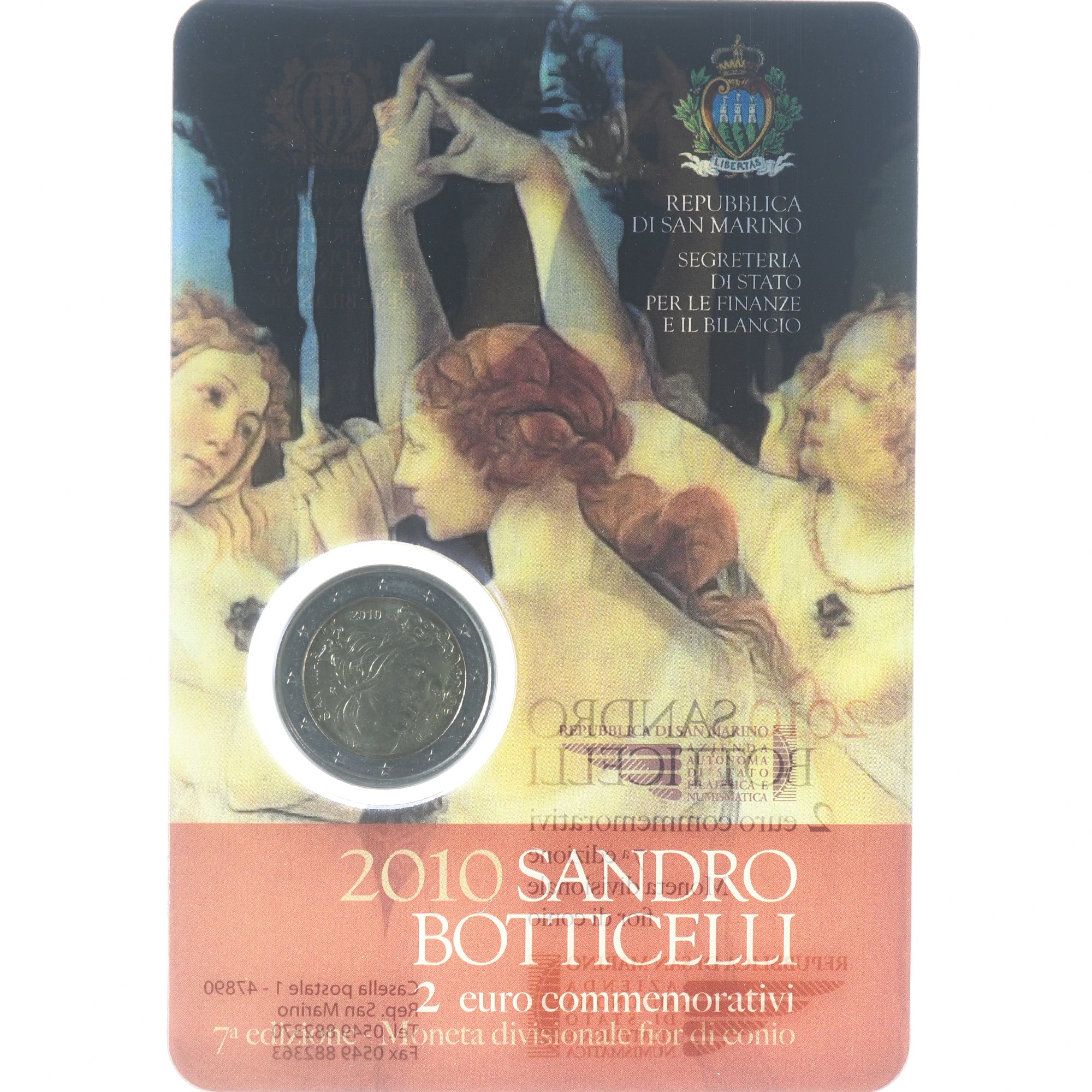 San Marino, 2 Euro, Sandro Botticelli, 2009, Rome, UNC, MS(65-70), Bimetálico