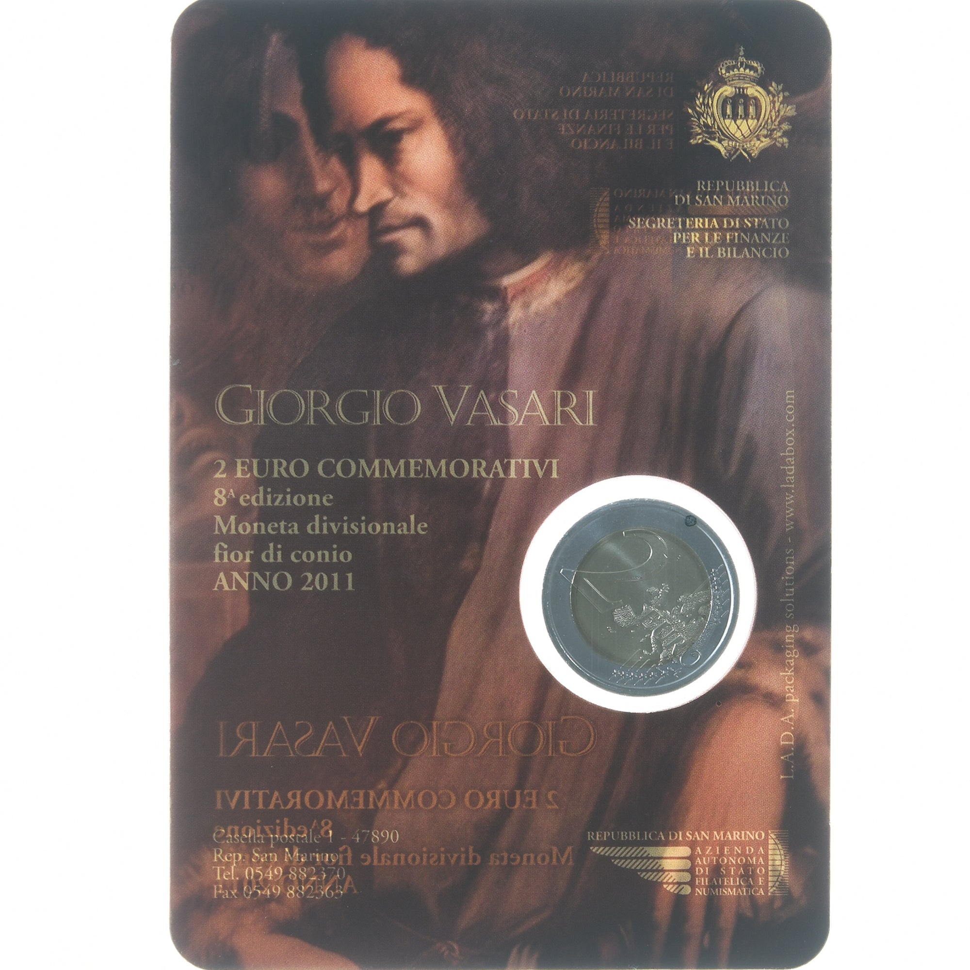 San Marino, 2 Euro, Giorgo Vasari, 2011, Rome, UNC, FDC, Bi-Metallic