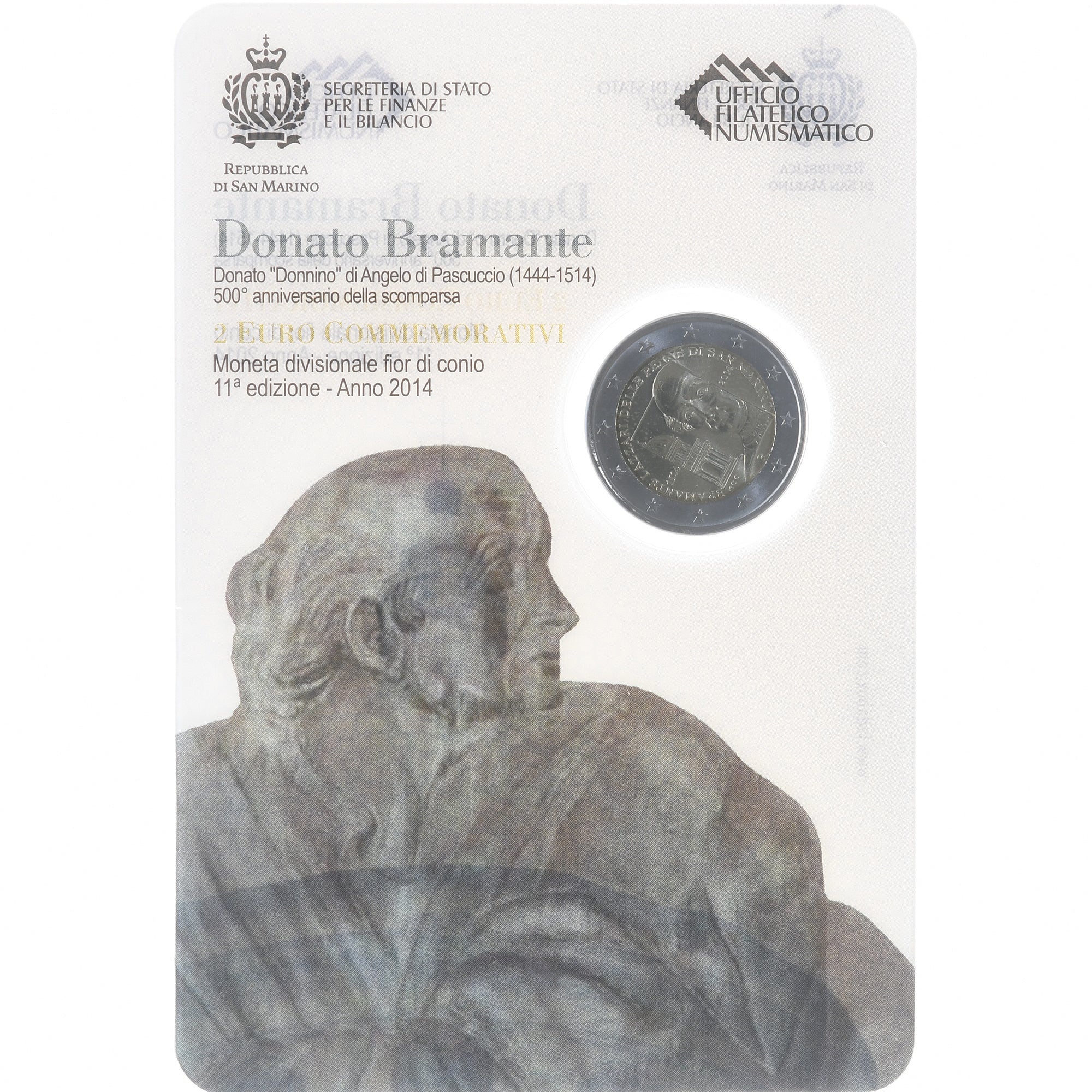 San Marino, 2 Euro, Donato Bramante, 2014, Rome, UNC, MS(65-70), Bimetálico