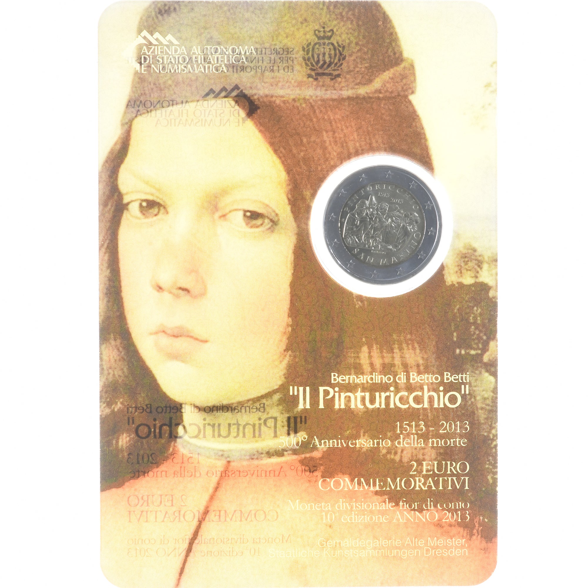San Marino, 2 Euro, Il Pinturicchio, 2013, Rome, UNC, MS(65-70), Bimetálico