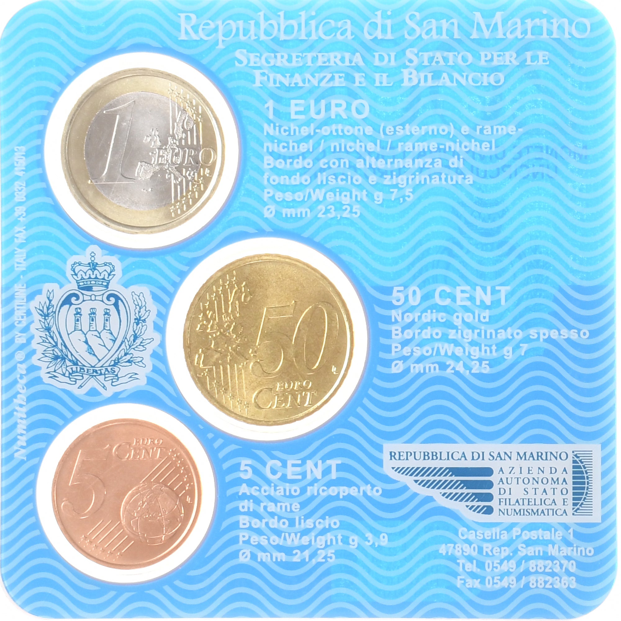 San Marino, 5c. + 50c. + 1€, 2006, Rome, UNC, MS(65-70), N/D