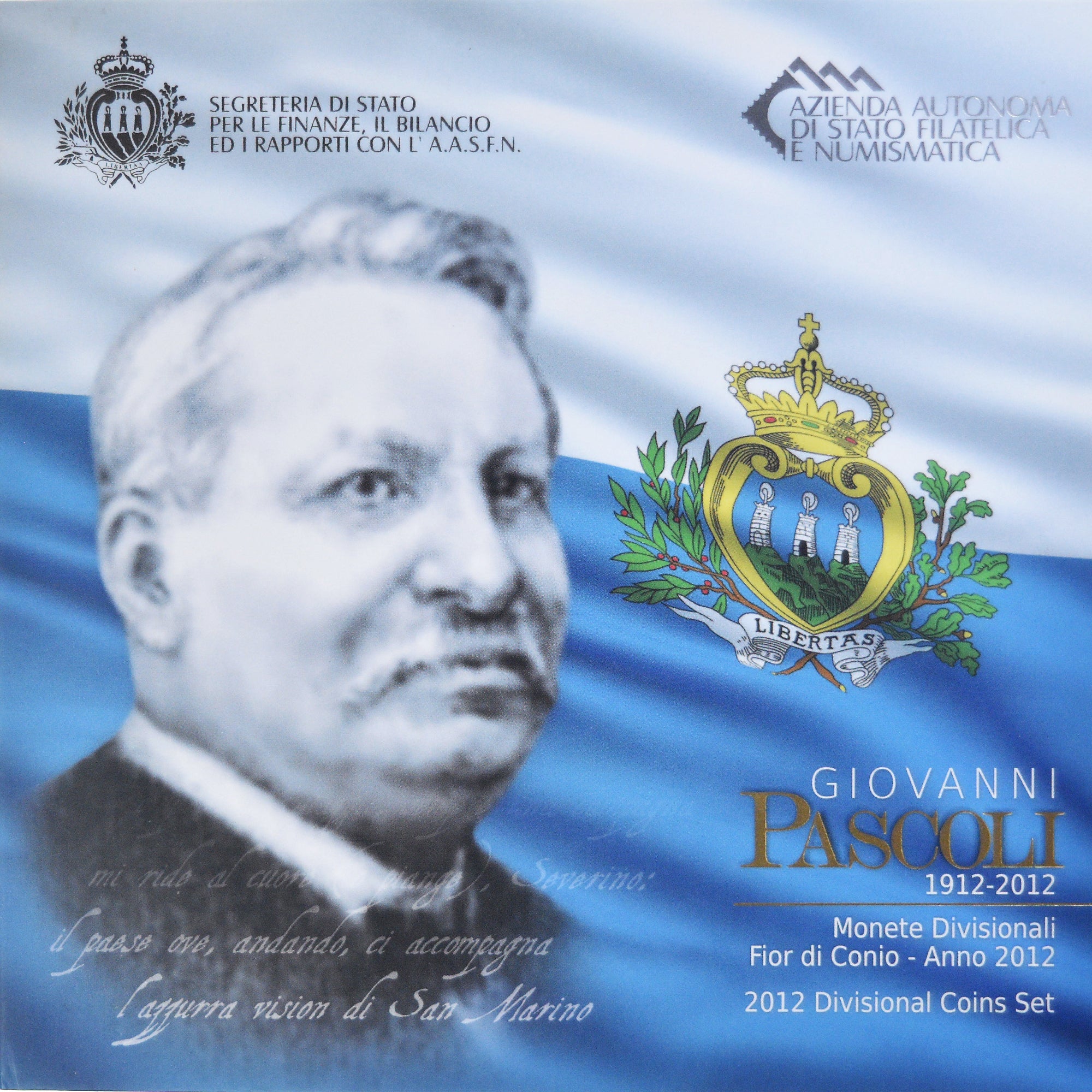 San Marino, Coffret 1c. à 5€, Giovanni Pascoli, 2012, Rome, FDC, MS(65-70)