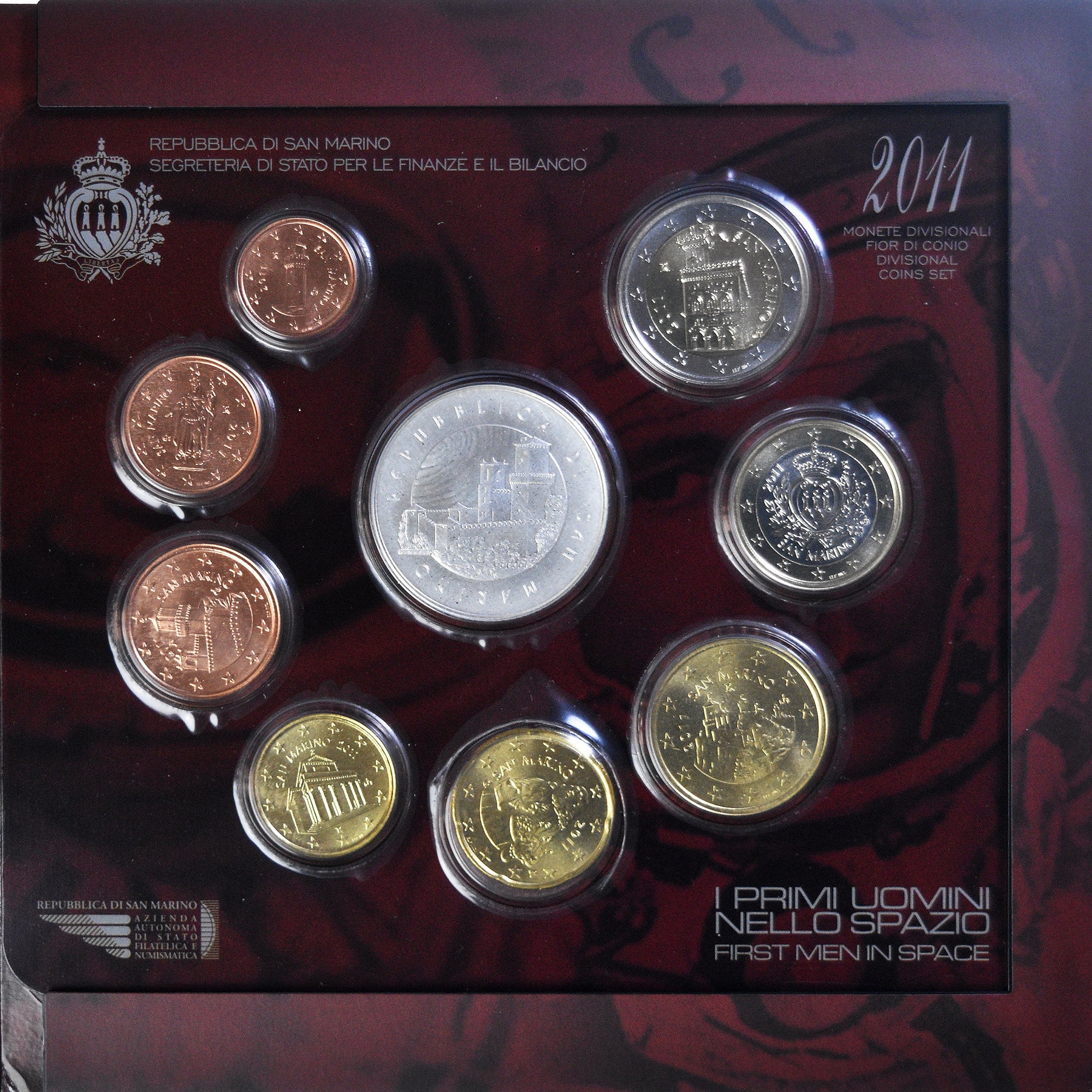 San Marino, Coffret 1c. à 5€, Youri Gagarine, 2011, Rome, FDC, FDC, n.v.t.