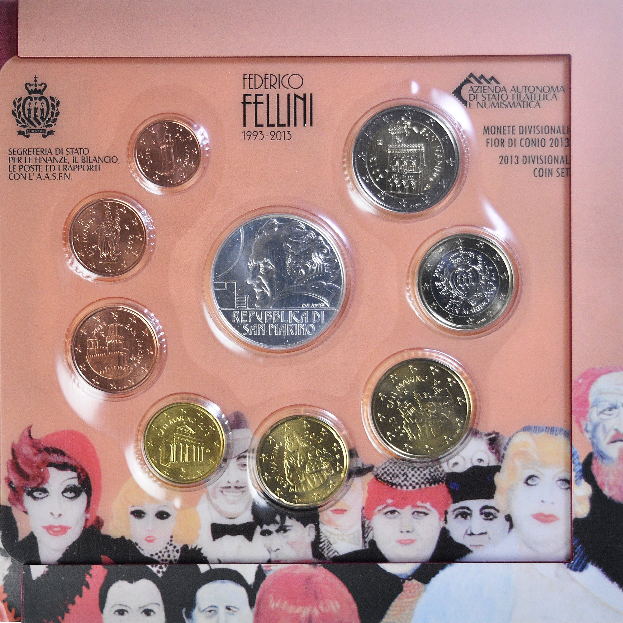 San Marino, Coffret 1c. à 5€, Federico Fellini, 2013, Rome, FDC, MS(65-70)