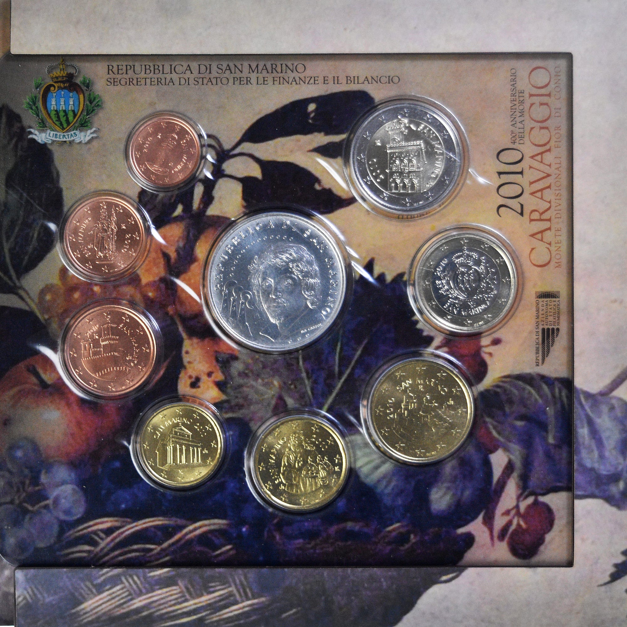 San Marino, Coffret 1c. à 5€, Caravaggio, 2010, Rome, FDC, MS(65-70)