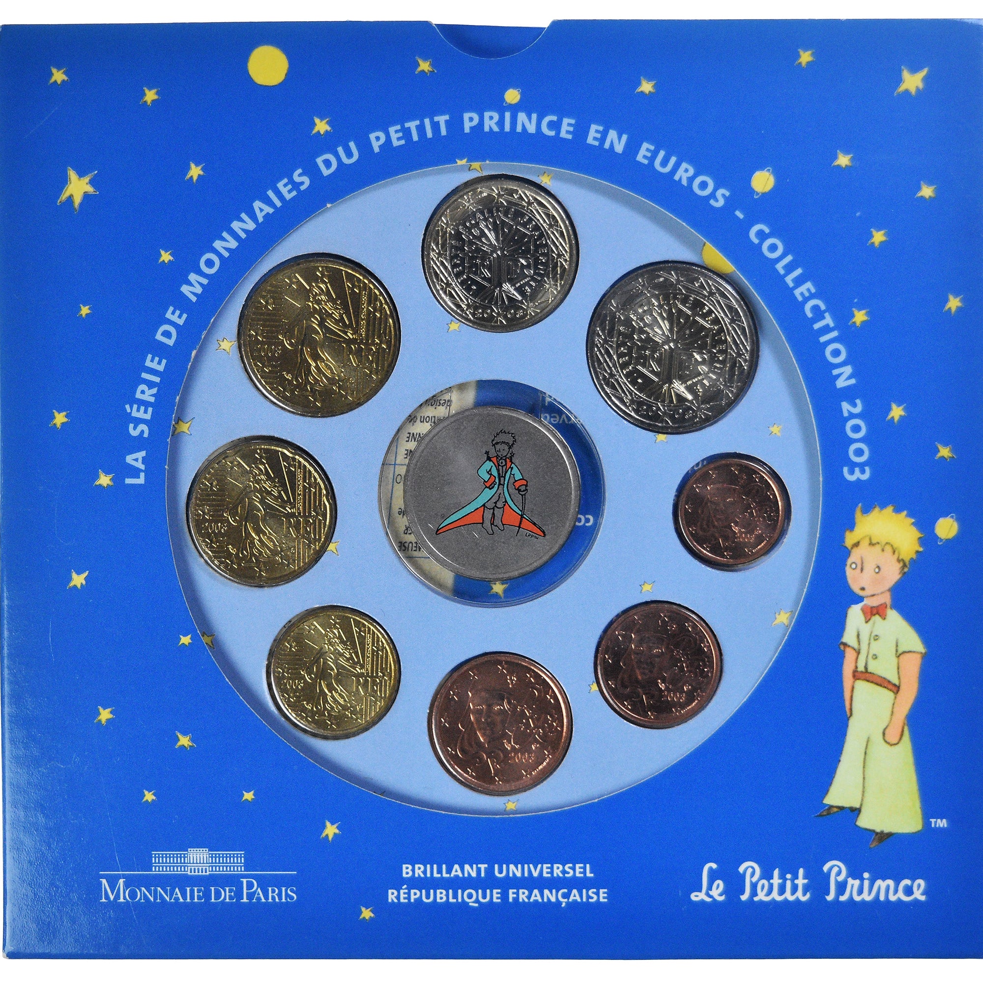 França, Coffret 1c. à 2€ + jeton, Petit Prince, 2003, Monnaie de Paris, BU