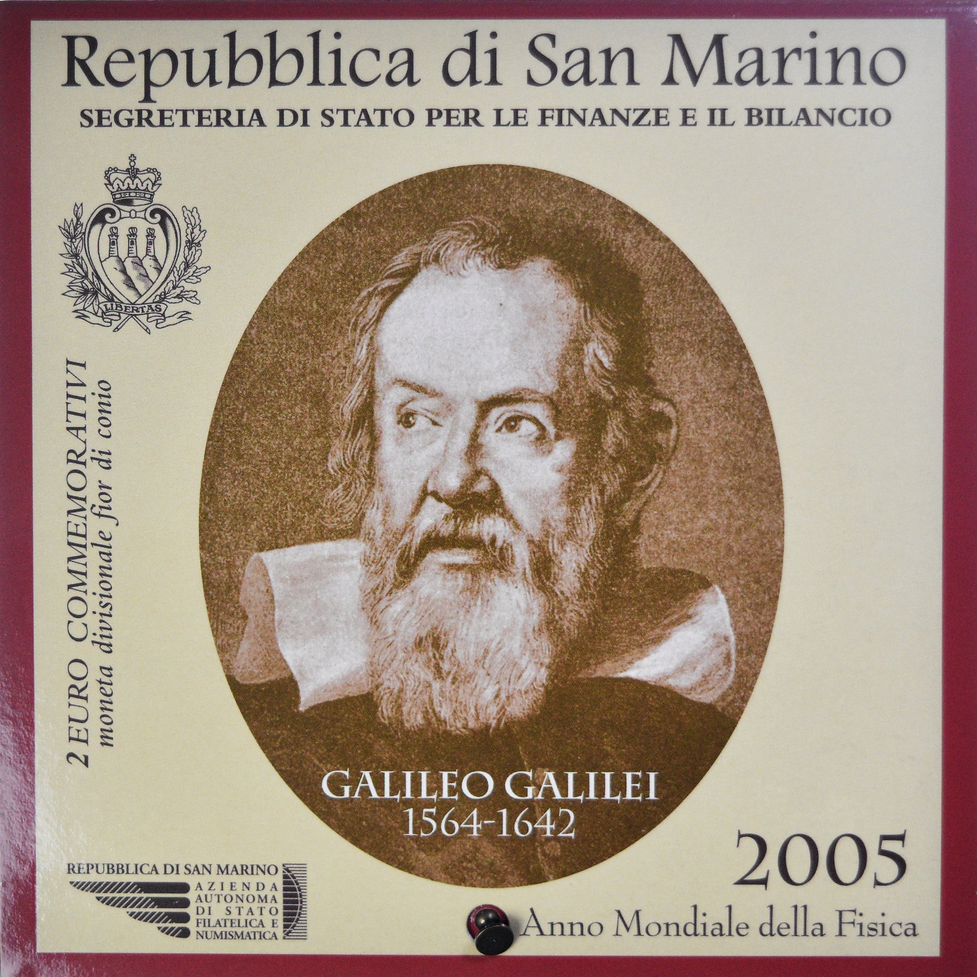 San Marino, 2 Euro, Galileo Galilei, 2005, Rome, FDC, MS(65-70), Bi-Metallic
