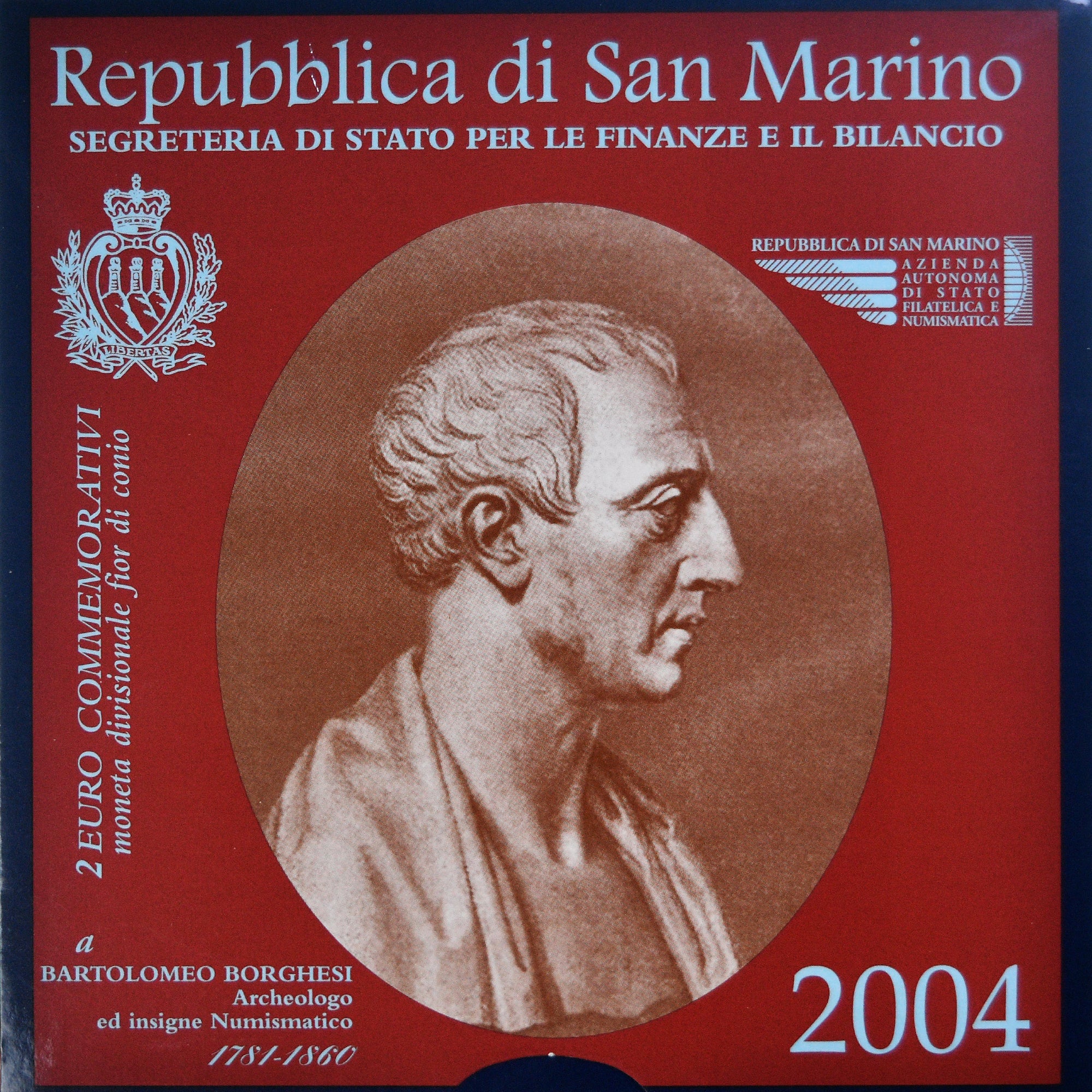 San Marino, 2 Euro, Bartolomeo Borghesi, 2004, Rome, FDC, MS(65-70), Bi-Metallic