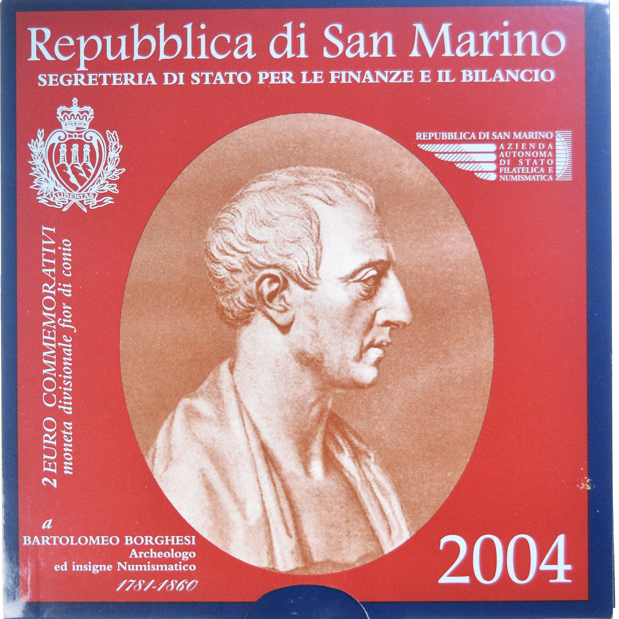 San Marino, 2 Euro, Bartolomeo Borghesi, 2004, Rome, FDC, MS(65-70), Bi-Metallic