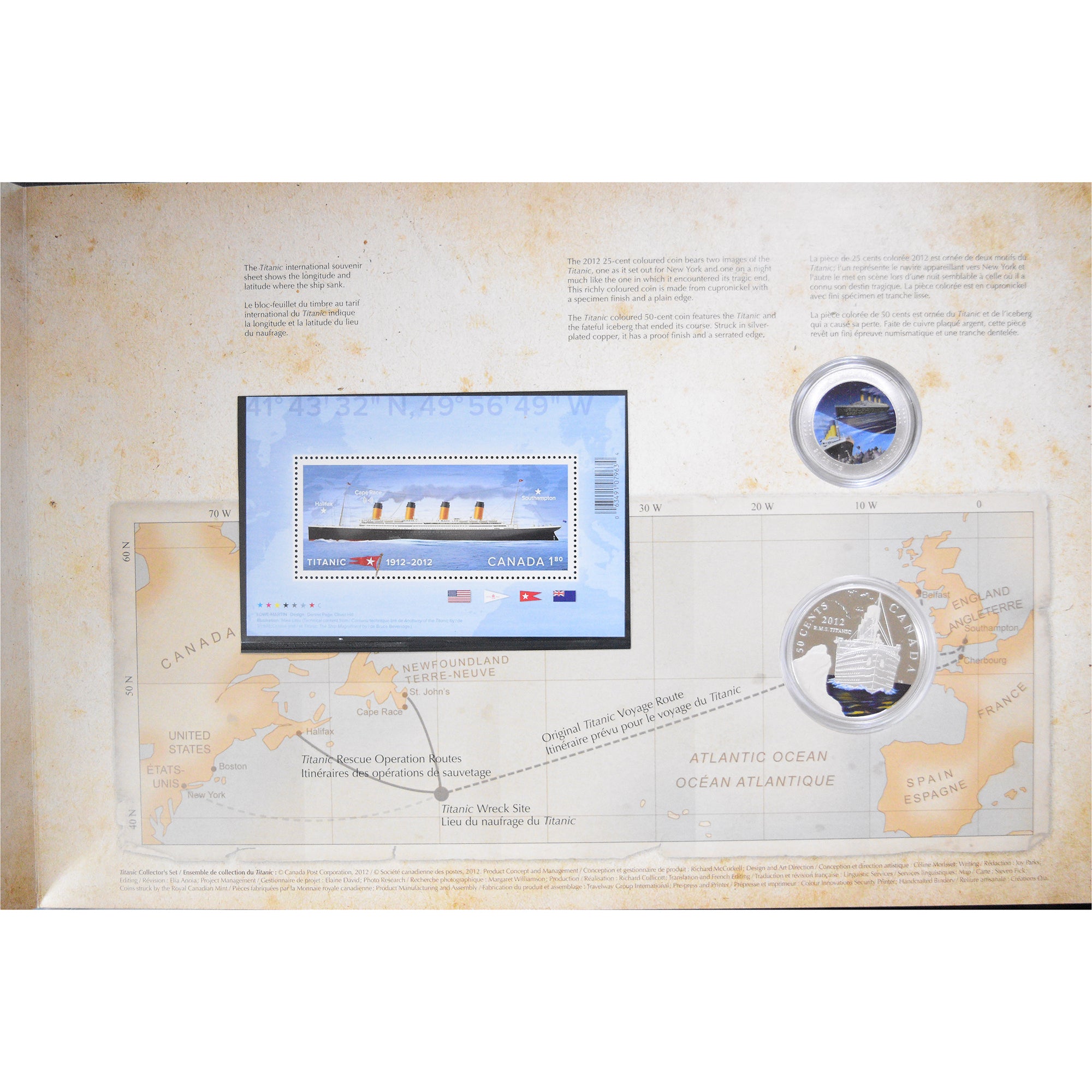 Canada, 25 Cents, 50 Cents + Timbre, Coffret de collection Titanic, 2012, BE