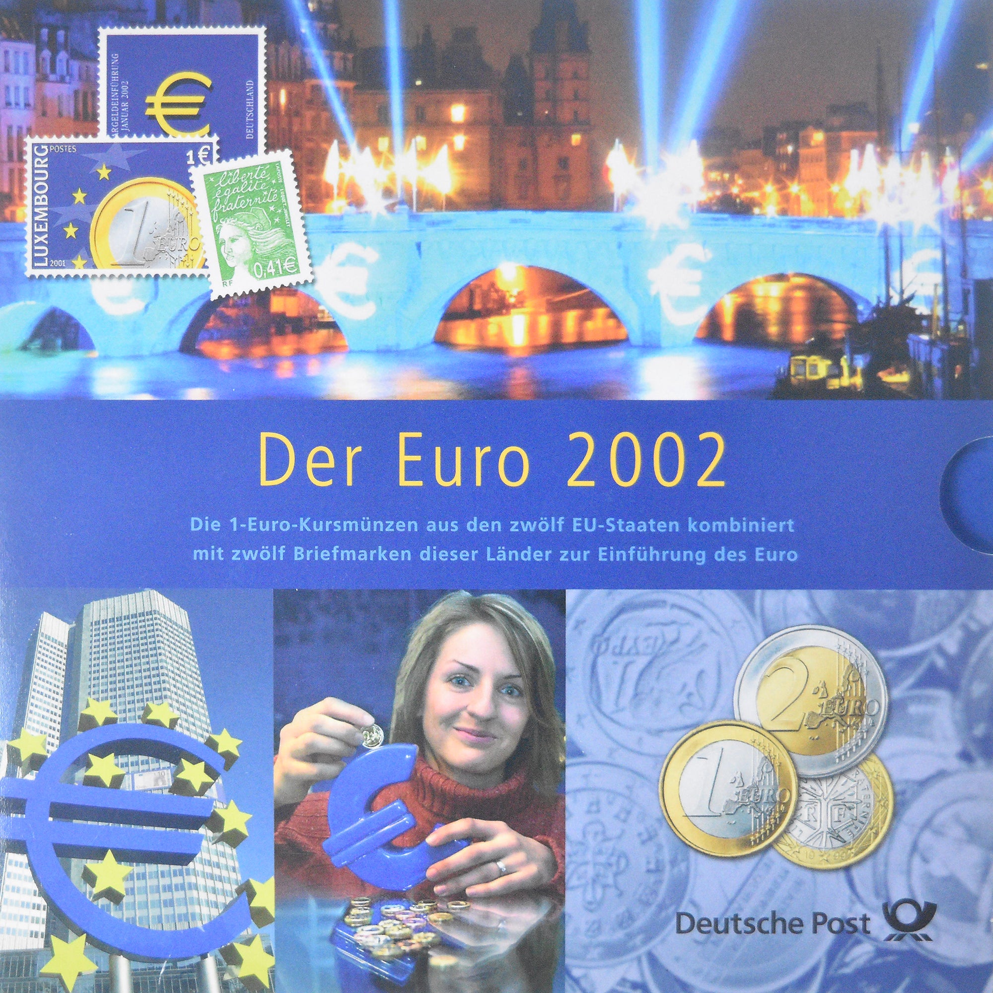 Germania, Euro set + stamps, Deutsche Post, 2002, FDC, FDC, Bi-metallico