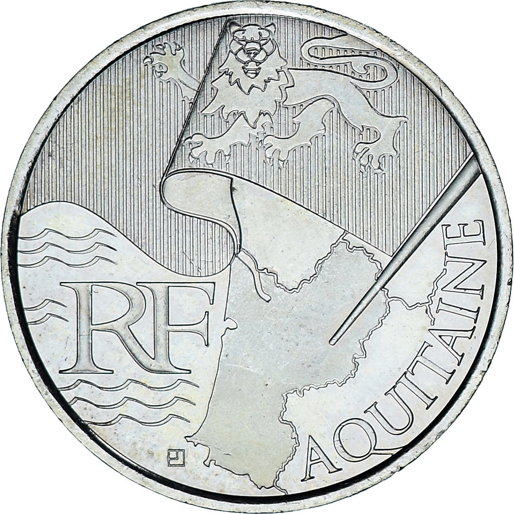Frankrijk, 10 Euro, Aquitaine, 2010, Monnaie de Paris, UNC-, Zilver, KM:1645
